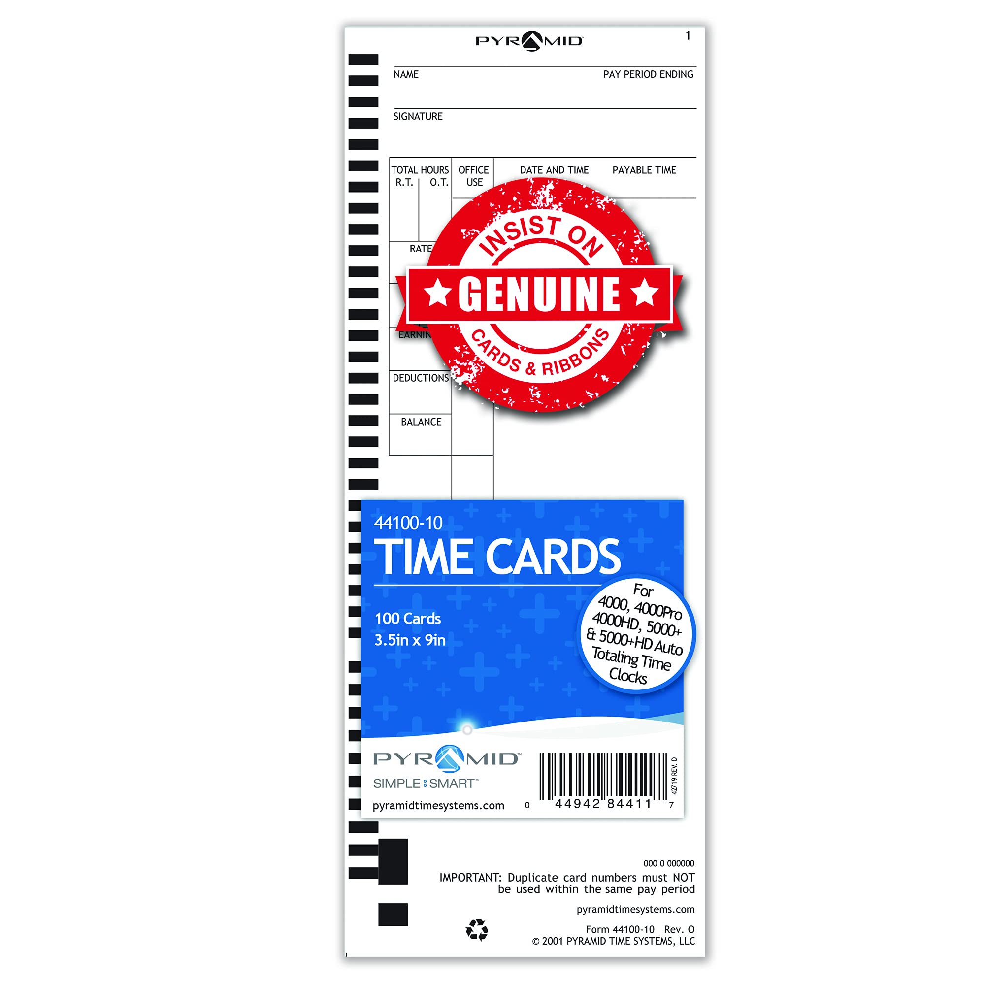 Authentic Pyramid Time Cards (1,000 Count) - Compatible with 4000, 4000Pro, 4000ProK & 5000 Series Time Clocks - Ideal for Employee Time Tracking & Payroll Management in Offices & Businesses