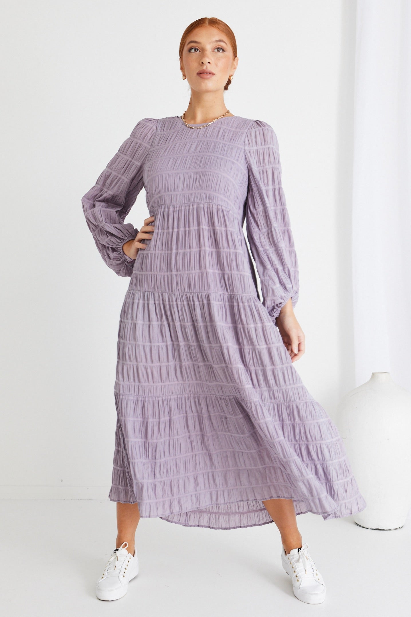 Gigi Lilac Long Sleeve Tiered Maxi Dress for Women - Elegant Flowy Boho Style for Weddings, Parties & Special Occasions