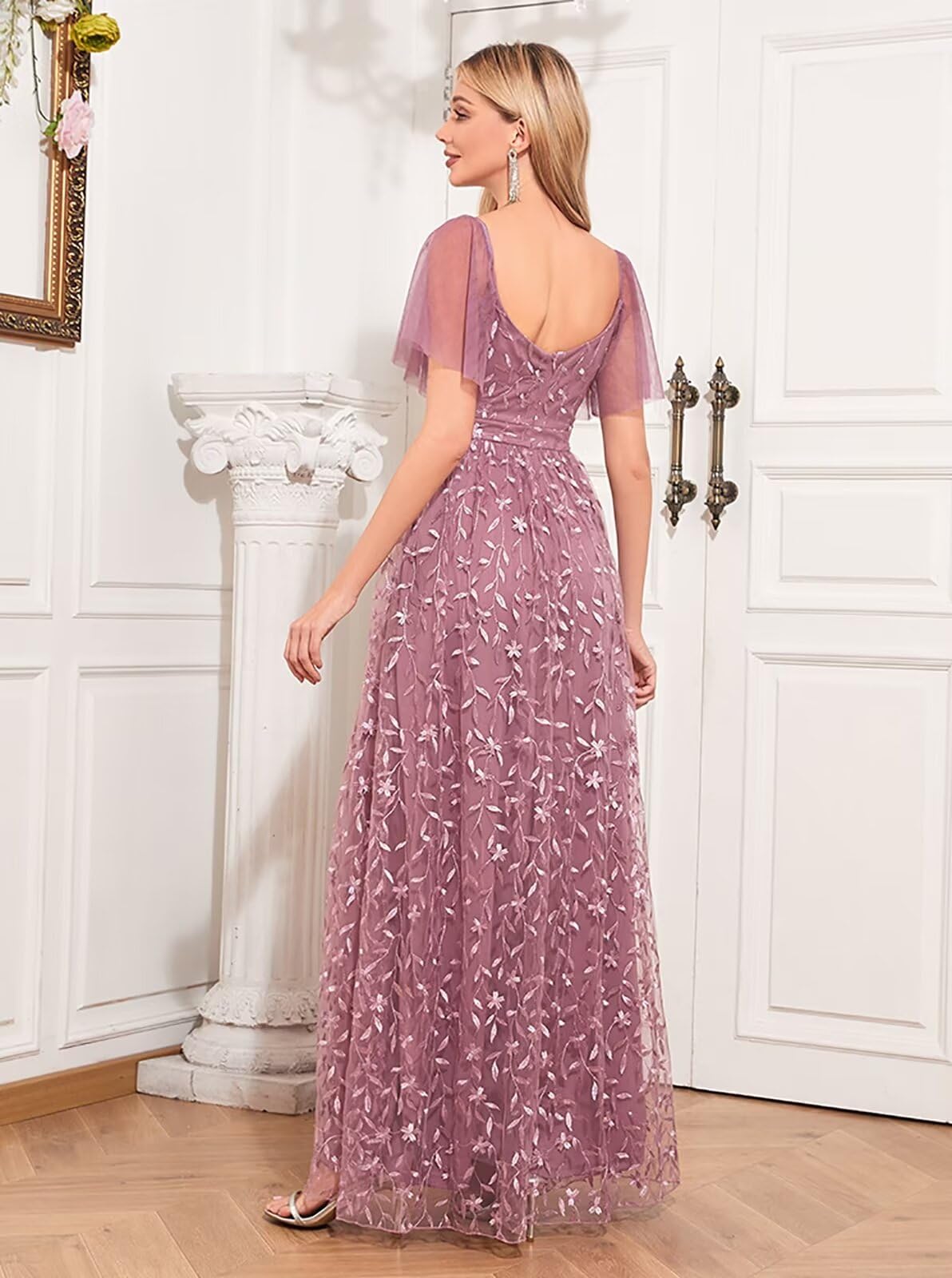 Elegant Lace Tulle Formal Evening Gowns for Women 2025 - Puffy Sleeve V-Neck A-Line Bridesmaid Dresses (Style NA74) | Perfect for Weddings, Proms & Special Occasions