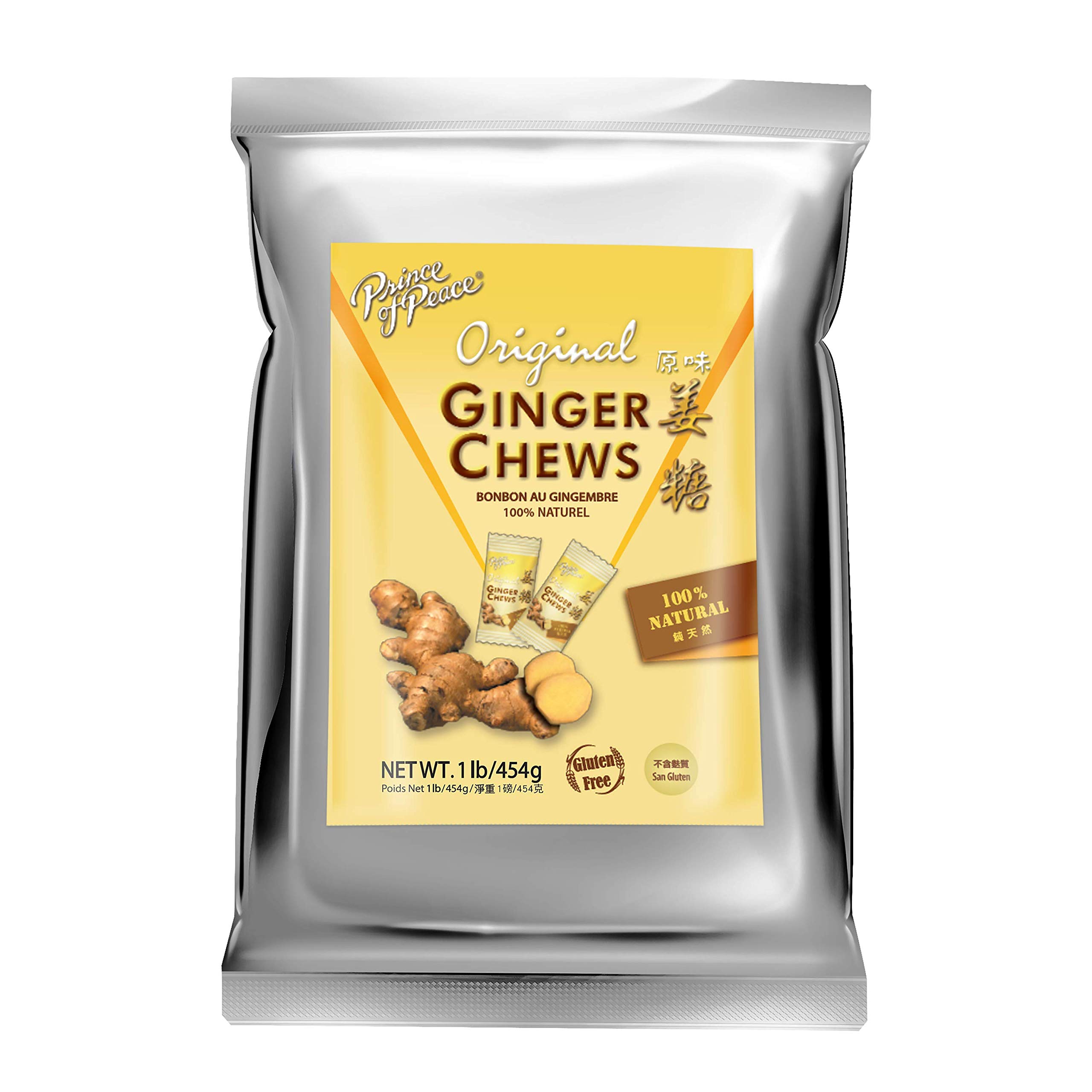 Prince of Peace Original Ginger Chews, 1 lb Bag - Natural Ginger Candy for Digestion & Nausea Relief - Gluten-Free, Non-GMO Ginger Snacks - Perfect for Travel, Morning Sickness & Motion Sickness