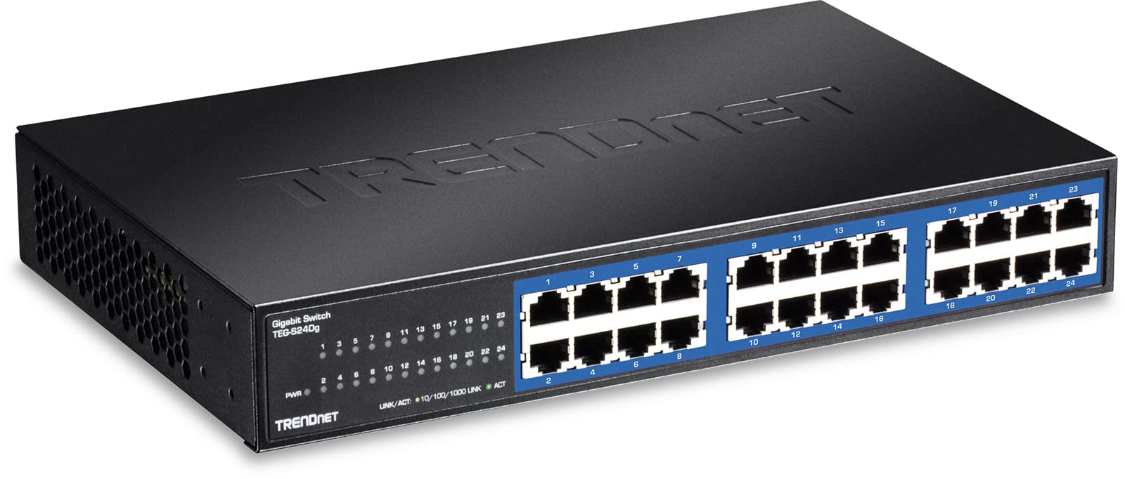 TRENDnet 24-Port Unmanaged Gigabit GREENnet Desktop Switch - 48Gbps Ethernet Network Switch with 24 RJ-45 Ports (10/100/1000Mbps) - Lifetime Protection & Energy Efficient - Ideal for Home Office & Small Business Networking - Black (TEG-S24DG)