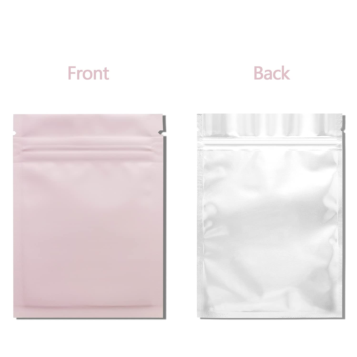 100 Pack 3.3 x 5.1 Inch Pink Mylar Bags with Clear Window - Resealable, Smell Proof, Airtight Foil Pouch for Food Storage, Coffee, Tea, Herbs & Cannabis Preservation - Perfect for Kitchen, Pantry & Travel Organization