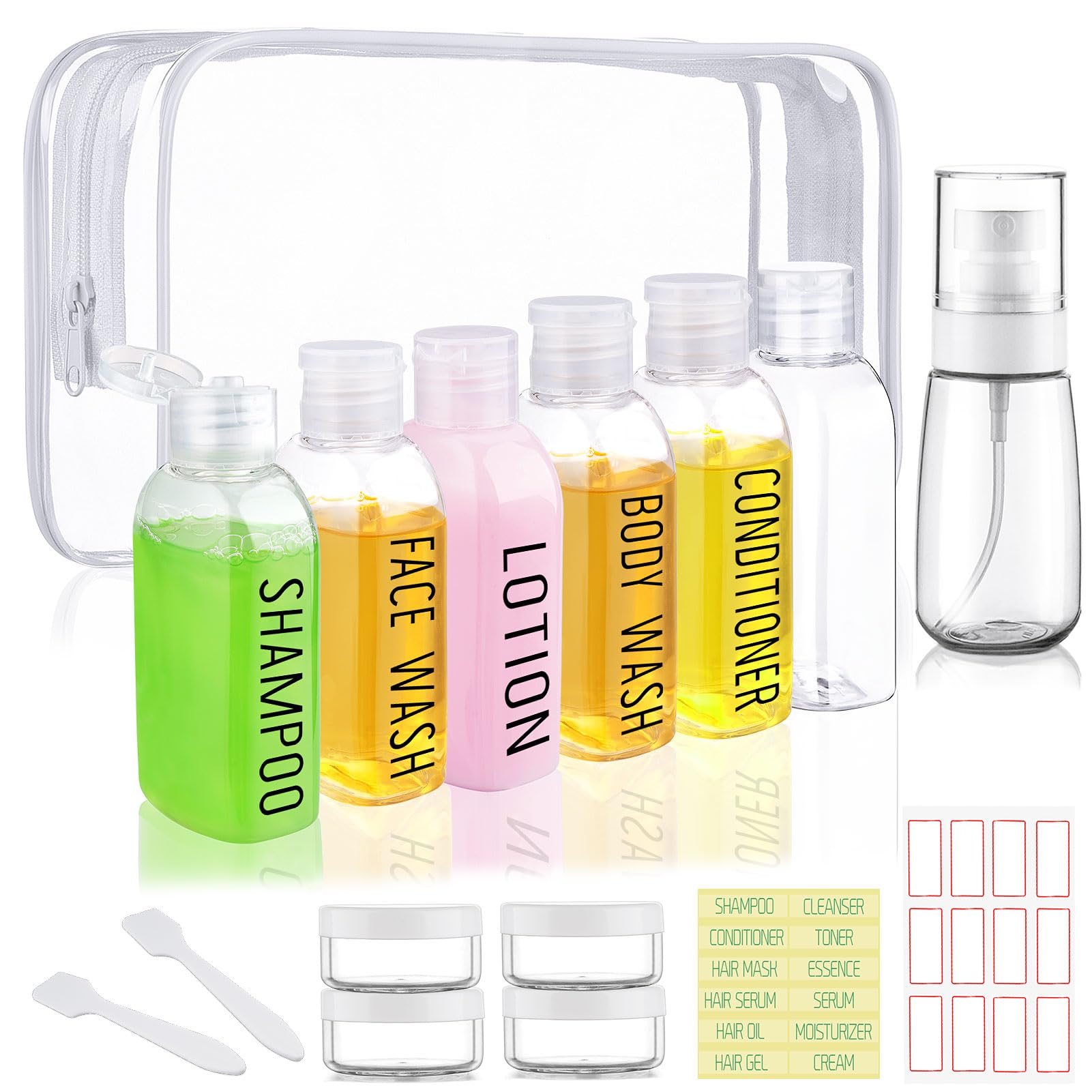 10-Piece TSA Approved Travel Bottles Set - Leak Proof Refillable Shampoo, Conditioner & Lotion Containers (Clear) | Perfect for Air Travel, Gym & Vacation Toiletries Organization