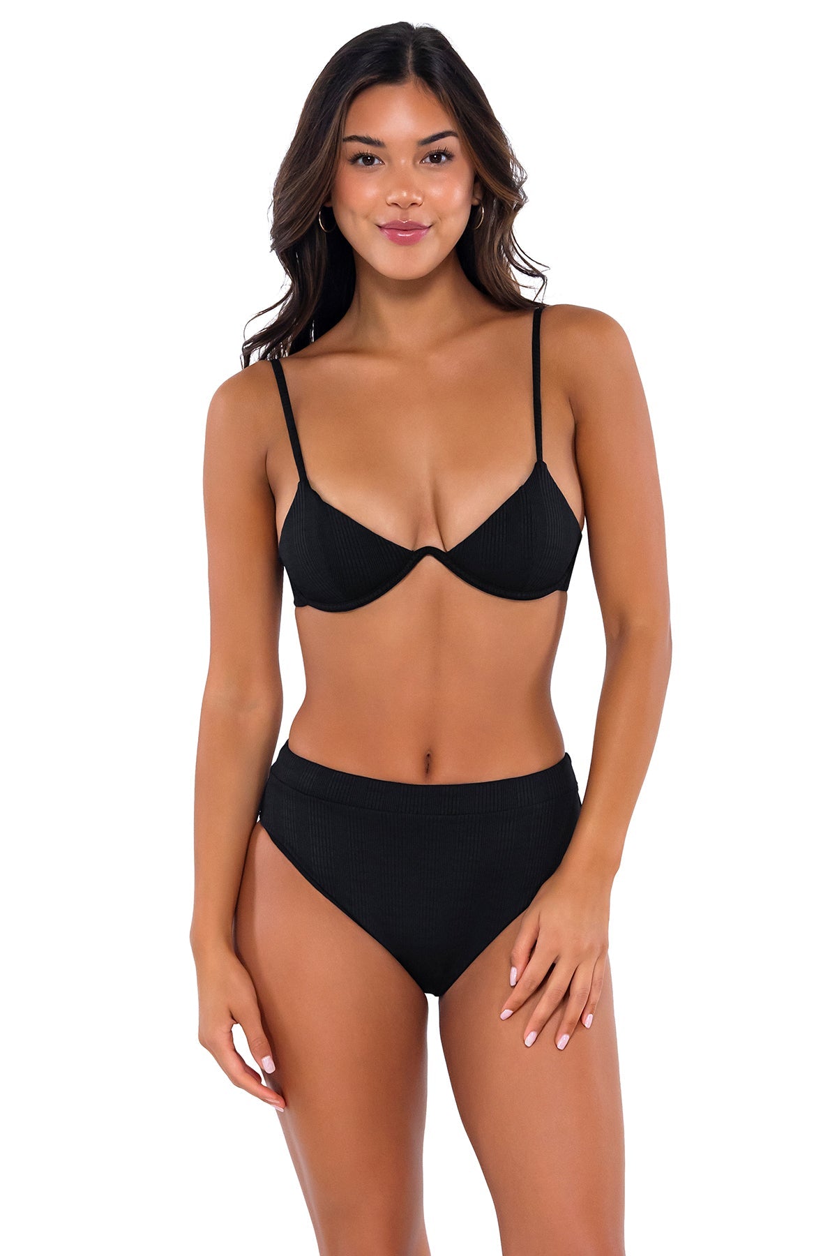 B Swim Black Baja Rib Margot Bikini Bottom - High Waisted Swimwear for Women | Perfect for Beach Vacations, Pool Parties & Summer Getaways