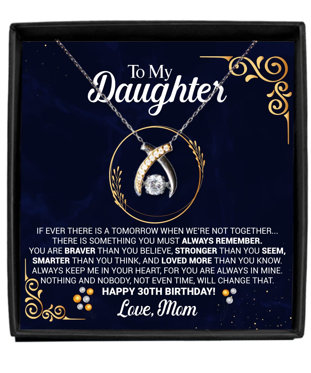 30th Birthday Necklace Gift for Daughter from Mom - Personalized Wishbone Pendant with Inspirational Message Card - Perfect 30th Birthday Present, Graduation Gift & Mother-Daughter Keepsake Jewelry
