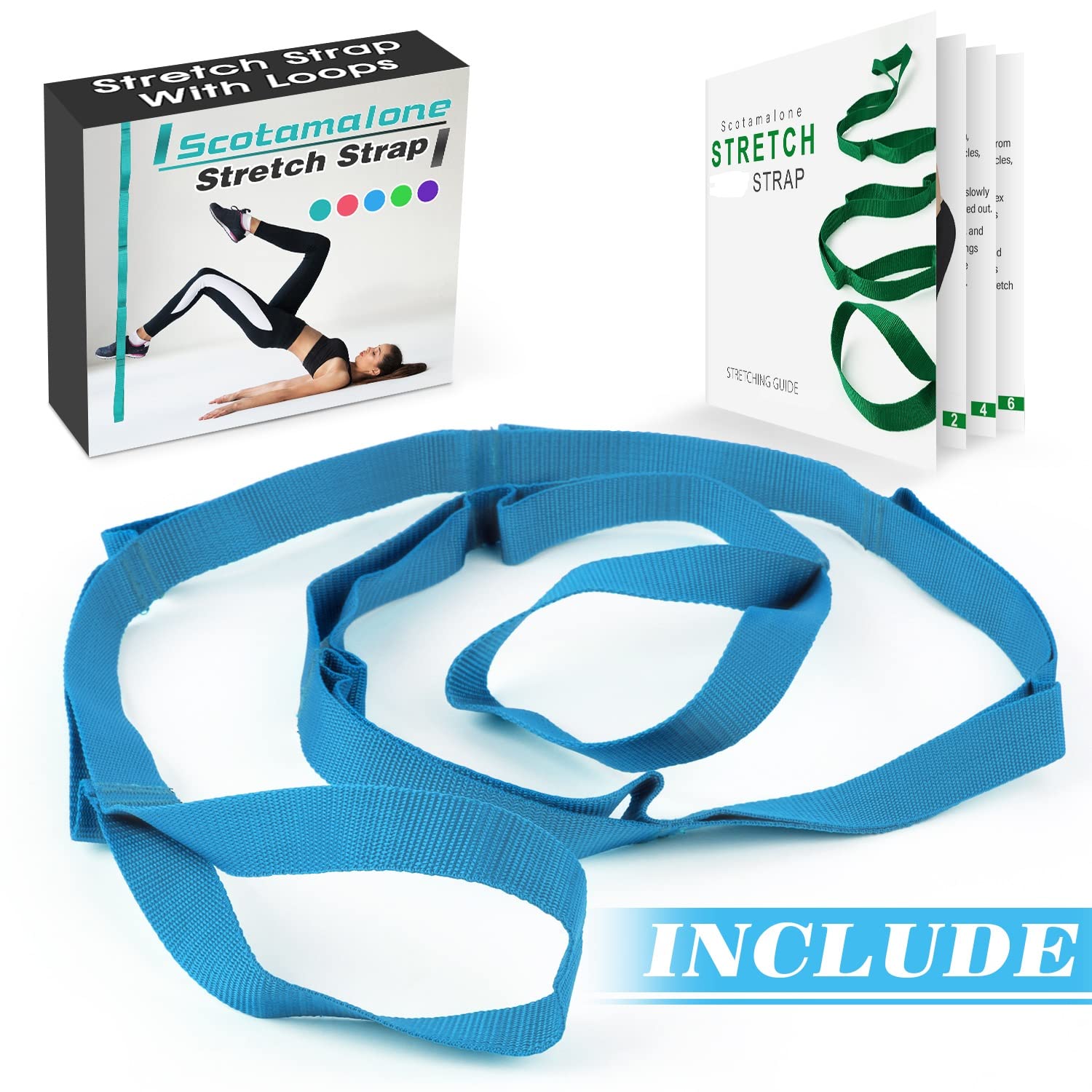 Premium Non-Elastic Yoga Stretching Strap with 10 Loops - Physical Therapy Stretch Band for Home Workout, Exercise, Pilates & Gymnastics - Ideal for Women & Men - Perfect for Flexibility Training, Rehabilitation & Fitness Routines