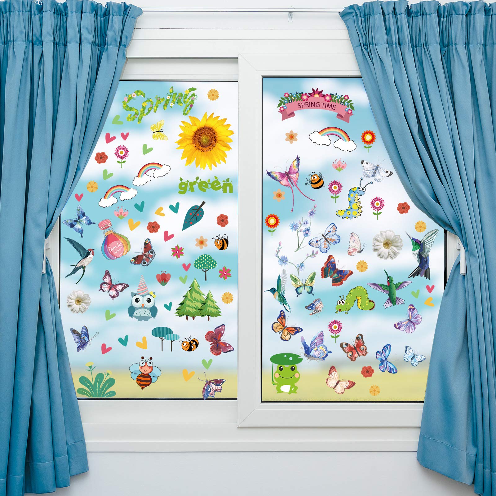 Zonon 9-Piece Gnome Window Clings Set - Flower & Butterfly Window Decals, Spring Home Decor, Reusable Stickers for Glass Doors & Windows - Perfect for Easter, Garden Party & Seasonal Home Decoration