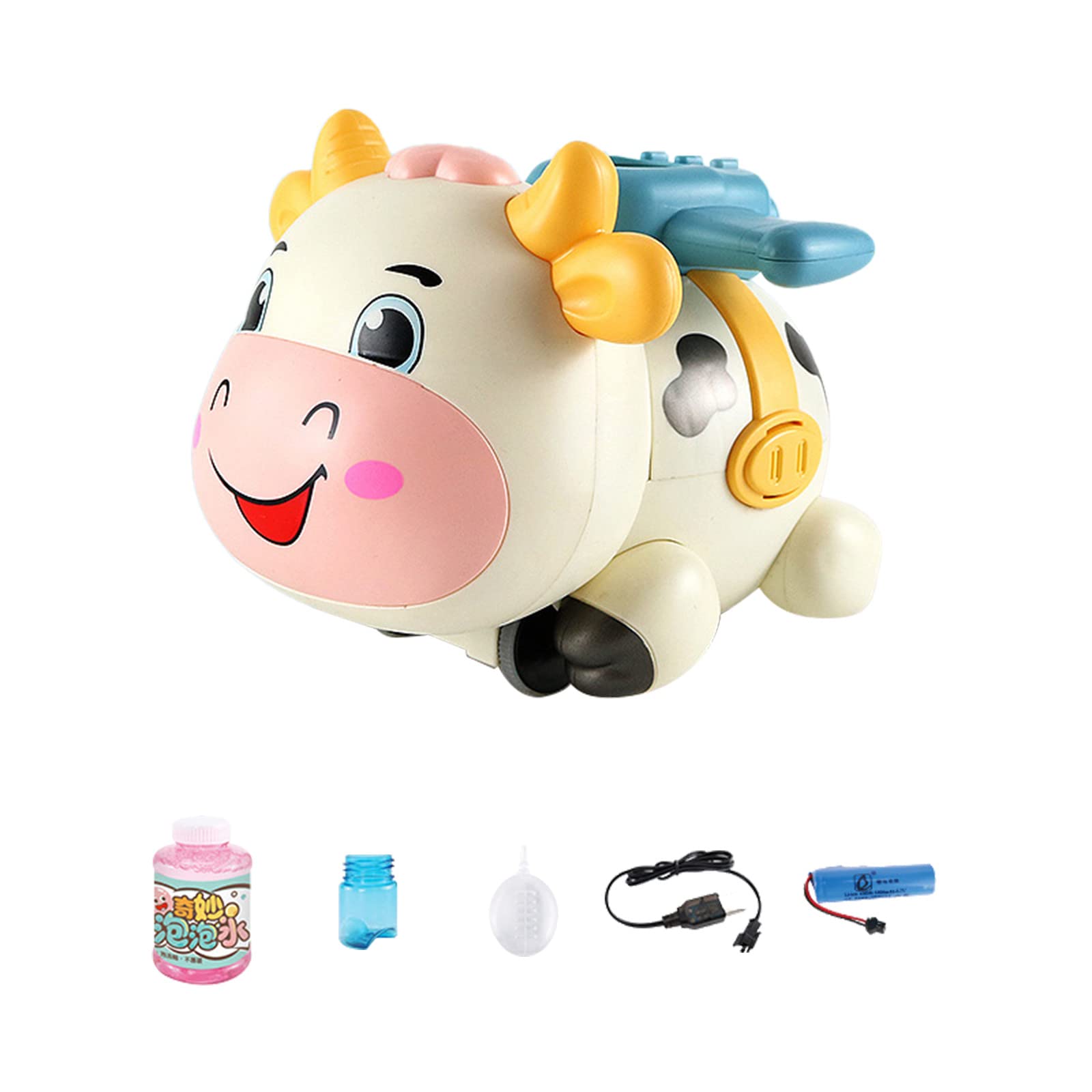 Automatic Bubble Blower Machine with Remote Control - Cartoon Cow Pig Design for Kids, Includes 150ml Bubble Solution - Indoor & Outdoor Play, Birthday Parties, Backyard Fun, Park Activities, and Summer Lawn Games