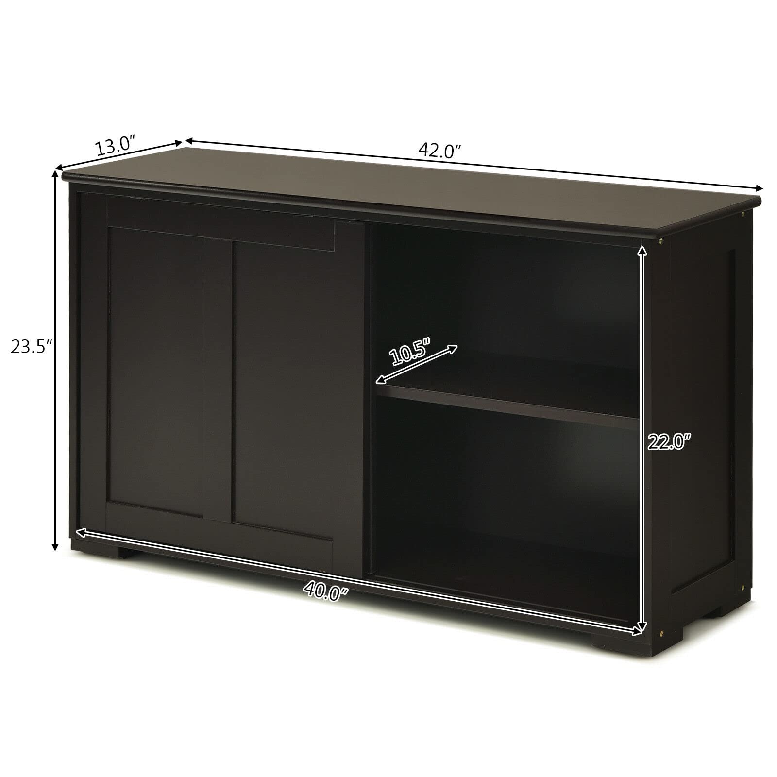 LHONE Stackable Wooden Storage Cabinet with Sliding Doors - Kitchen Sideboard Buffet Cupboard for Dining Room & Home Organization (Brown) - Perfect for Small Spaces & Modern Kitchens