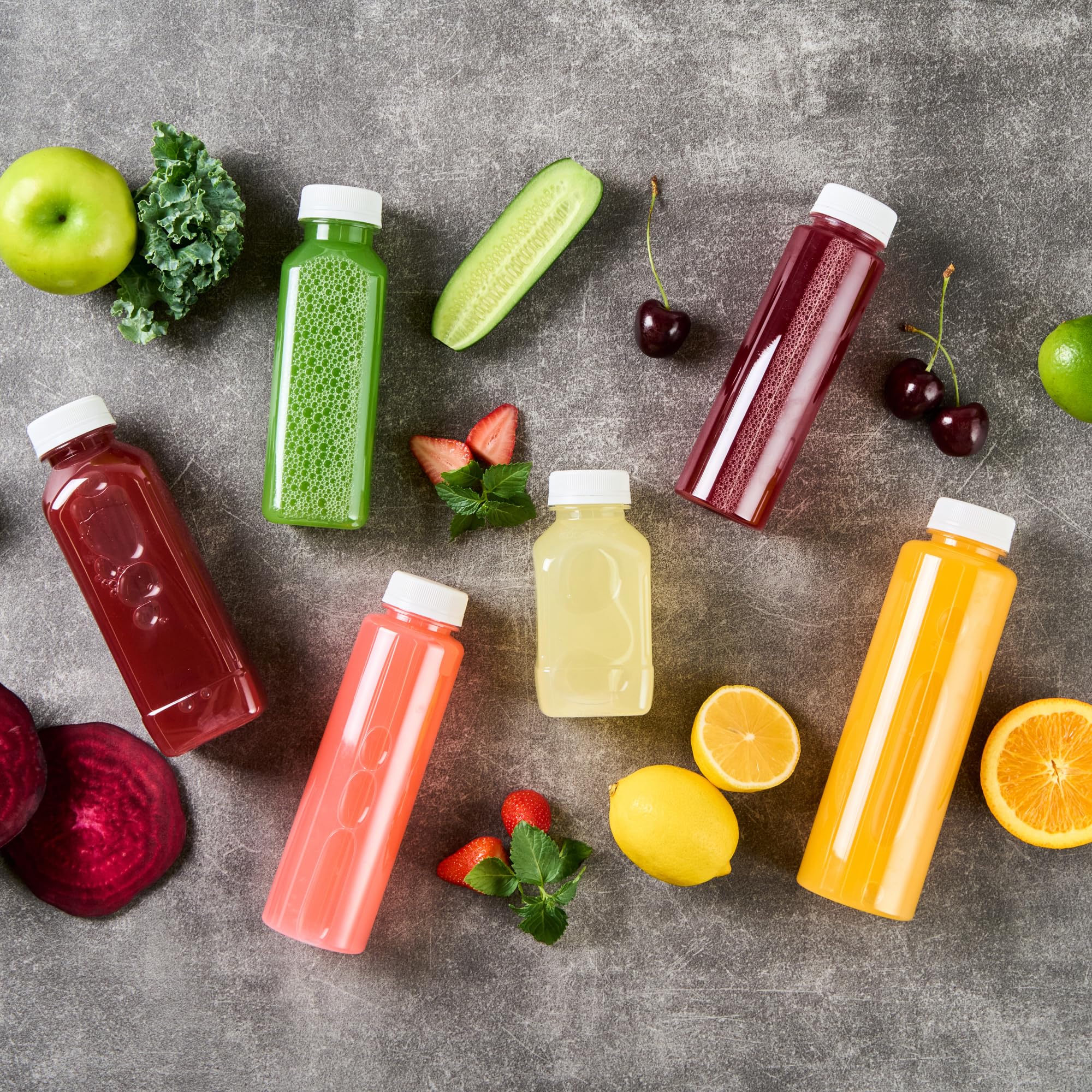 8oz Clear Plastic Juice Bottles with White Caps - 100 Pack Disposable Square Bottles for Juicing, Smoothies & Beverages | Perfect for Juice Bars, Coffee Shops, Restaurants & Catering Services | Leak-Proof, BPA-Free, Commercial & Home Use