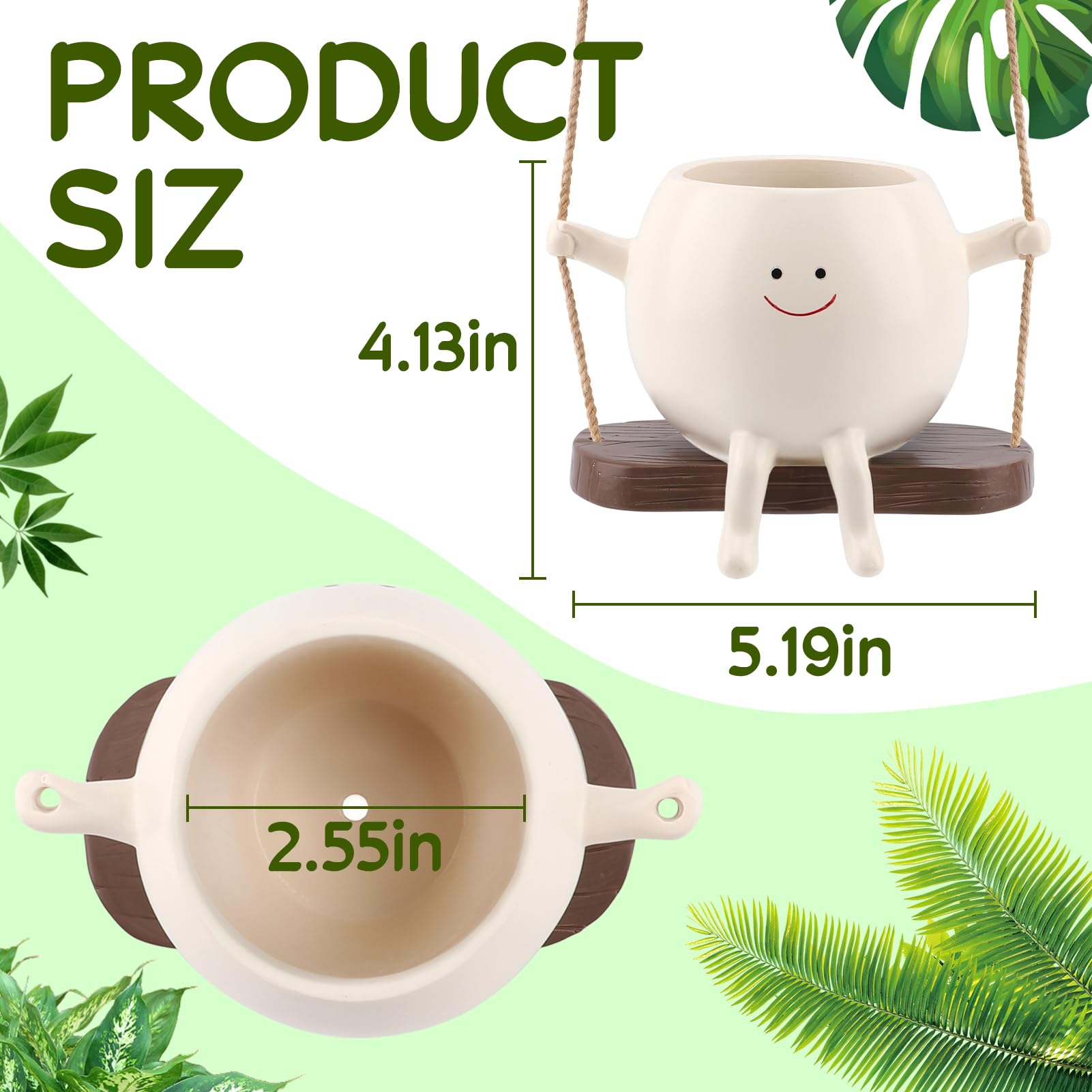 Smiley Face Hanging Planter Pot - Glossy Indoor/Outdoor Flower Pot for Succulents, String of Pearls & Plants | Cute Swing Planter for Home Decor, Garden, Balcony & Patio