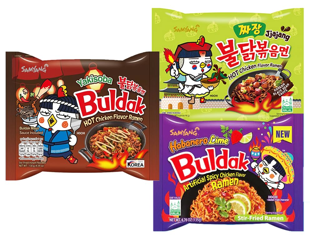 Samyang Spicy Hot Chicken Ramen 11 Flavor Variety Pack - Korean Buldak Ramen Noodles with FREE Chopsticks (11 Pack) - Perfect for Quick Meals, Late Night Snacks & Spicy Food Lovers