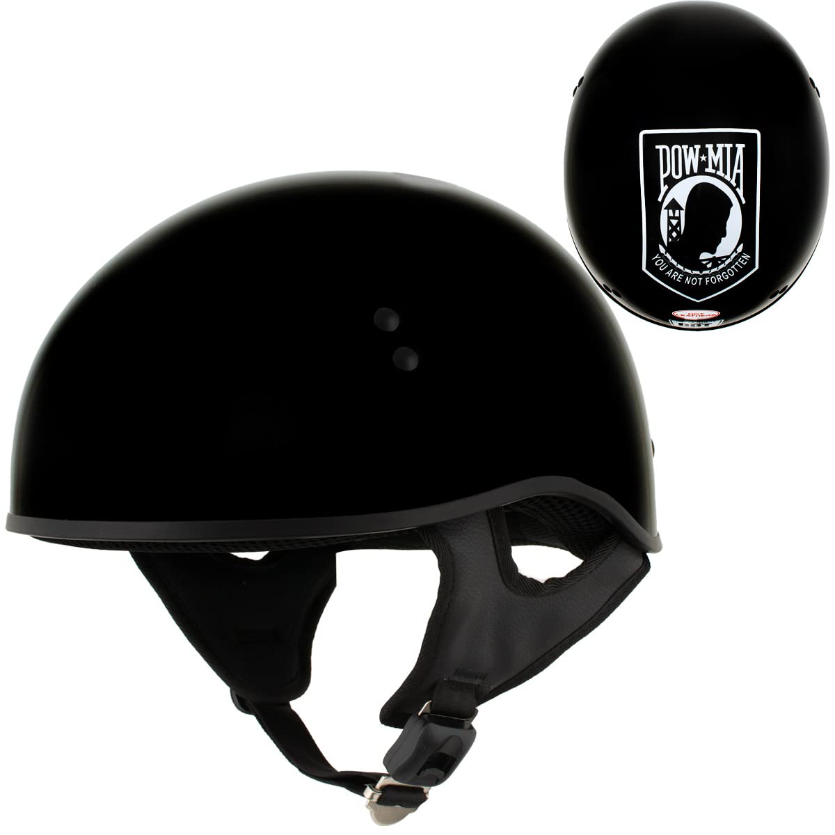 Milwaukee Leather HLD1004 POW Gloss Black DOT Approved Motorcycle Half Helmet - Small | Skull Cap Design for Bikers & Cruiser Riders | Perfect for Urban Commuting & Short Rides