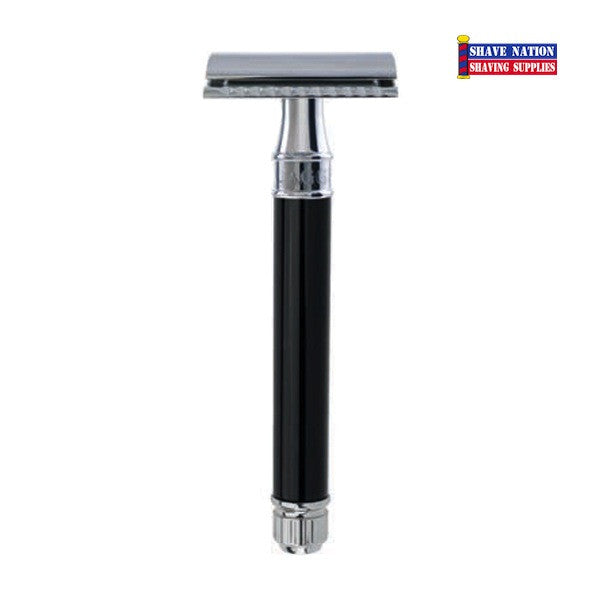 Edwin Jagger DEL8614BL Ebony Extra Long Safety Razor for Men - Closed Comb Design for Smooth Shaving, Travel & Grooming Kit Essential