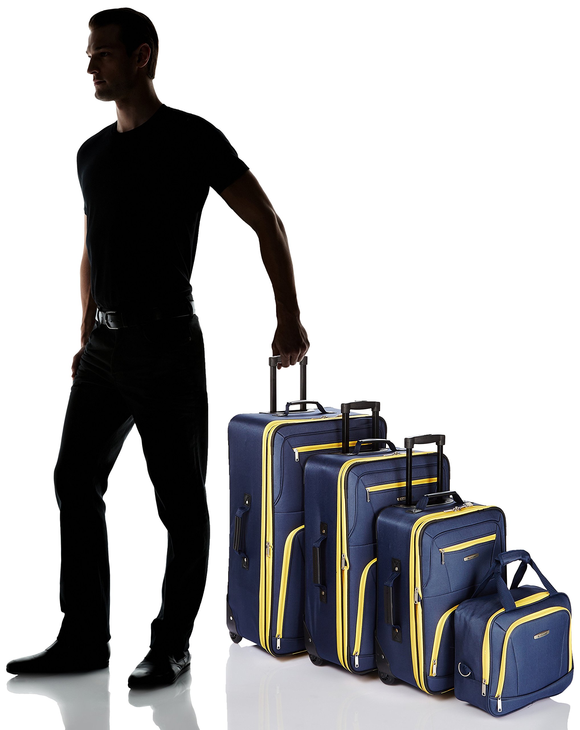 Rockland Journey Softside Expandable Upright Luggage Set - 4-Piece (14/19/24/28 Inch) Navy Blue Suitcase for Travel, Business Trips & Family Vacations