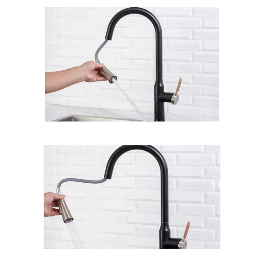 Stainless Steel Pull Down Sprayer Kitchen Faucet - Black Matte Finish with Hot/Cold Water Control & 360° Swivel Spout for Modern Home Kitchen Sink | Perfect for Washing Dishes, Filling Pots & Cleaning Vegetables