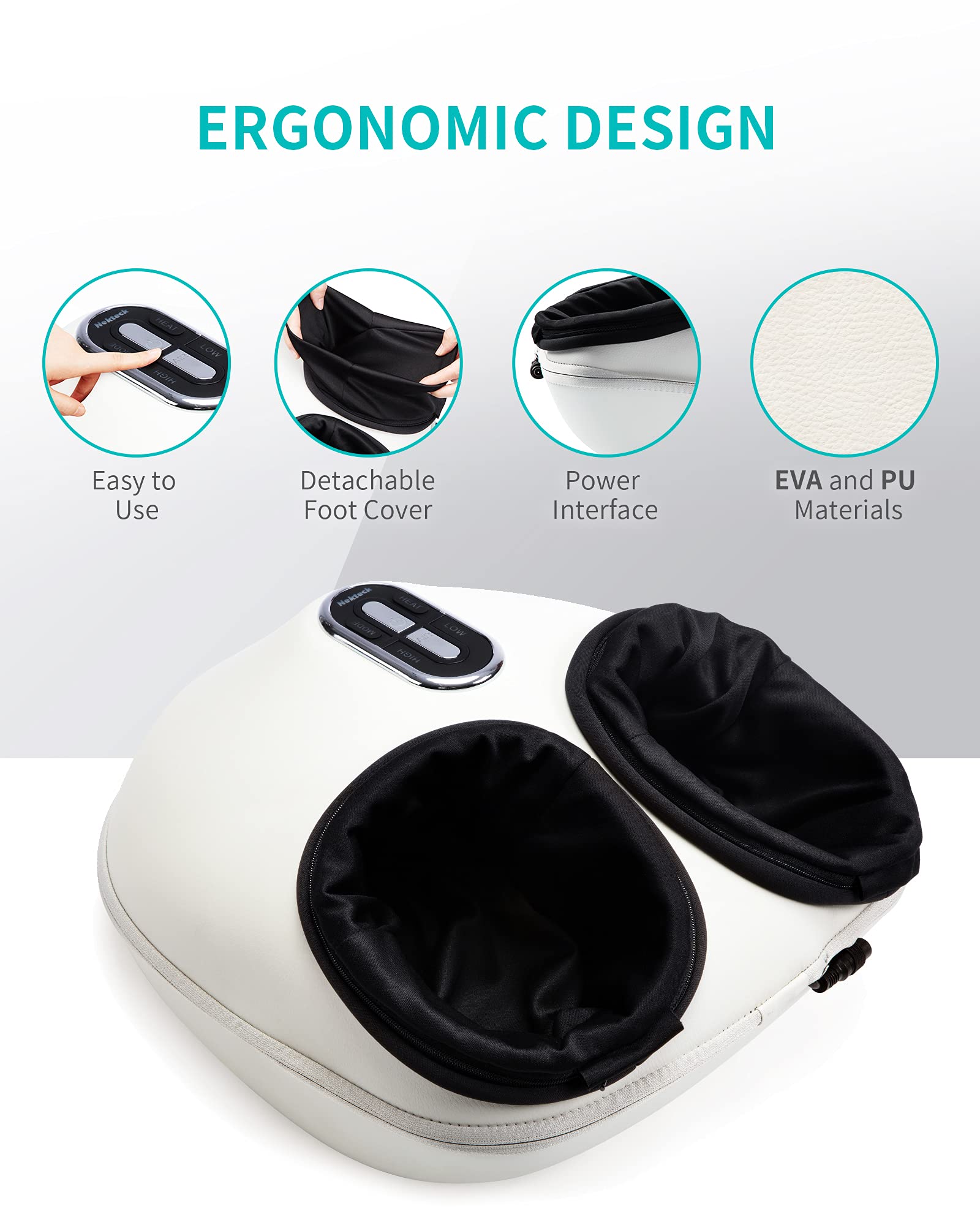 Nekteck Shiatsu Foot Massager with Heat Therapy, Deep Kneading & Air Compression - Relieves Foot Pain, Improves Blood Circulation - Perfect for Home, Office & Post-Workout Recovery (Beige) - Ideal for Relaxation, Stress Relief & Foot Wellness After Long Workdays or Exercise