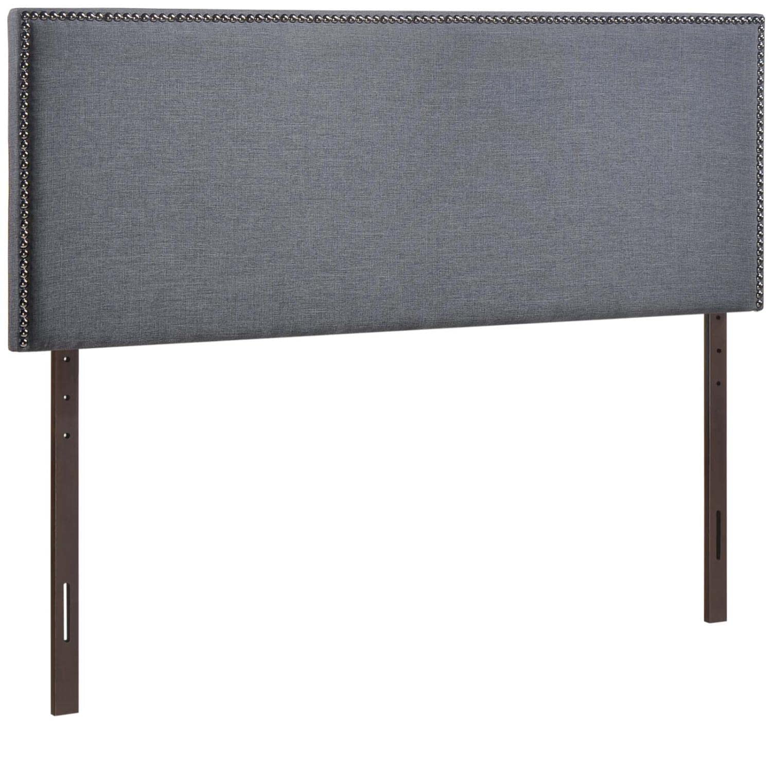 Modway Region Linen Fabric Upholstered Queen Size Headboard - Smoke Gray with Nailhead Trim for Bedroom Decor & Master Suite Upgrade