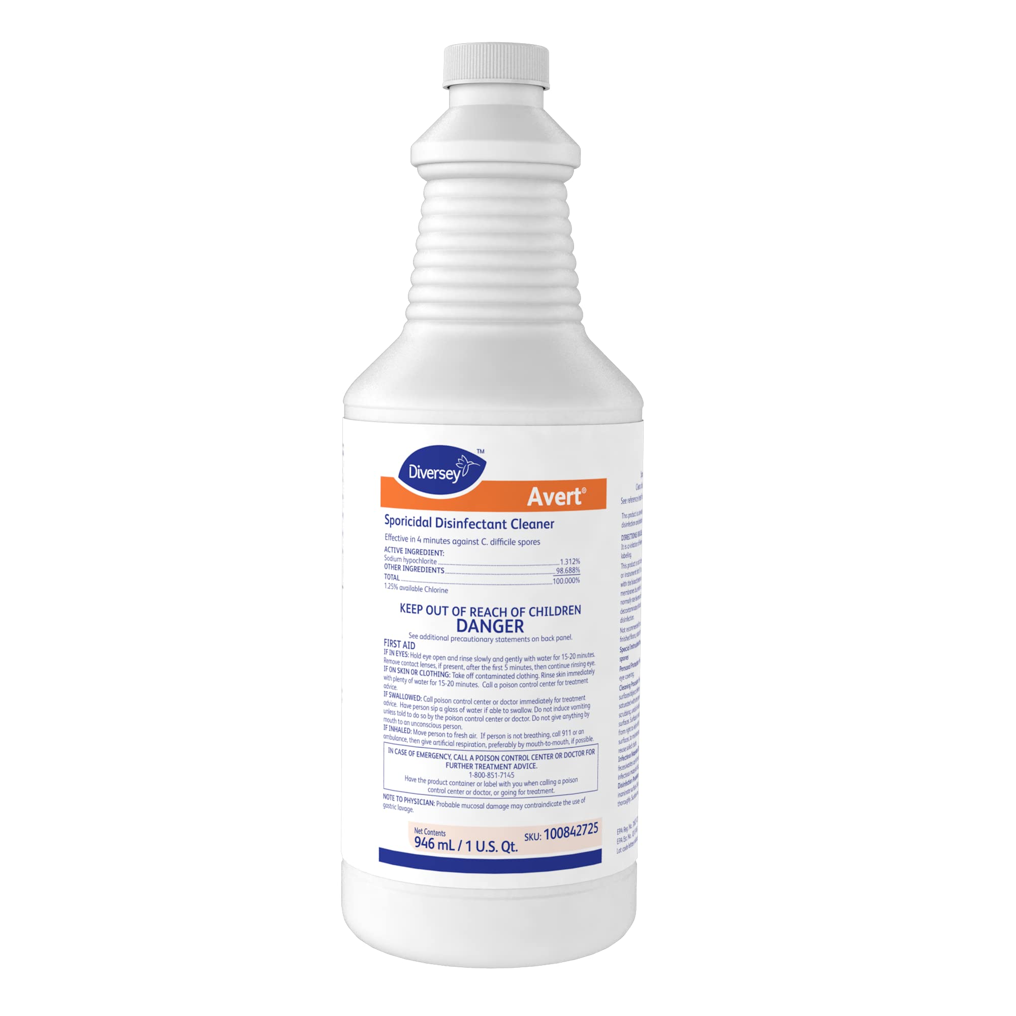 Diversey Avert Sporicidal Disinfectant Cleaner - 32 Oz Spray Bottle (12/Carton) | Hospital-Grade Disinfection for Healthcare, Schools & Commercial Use