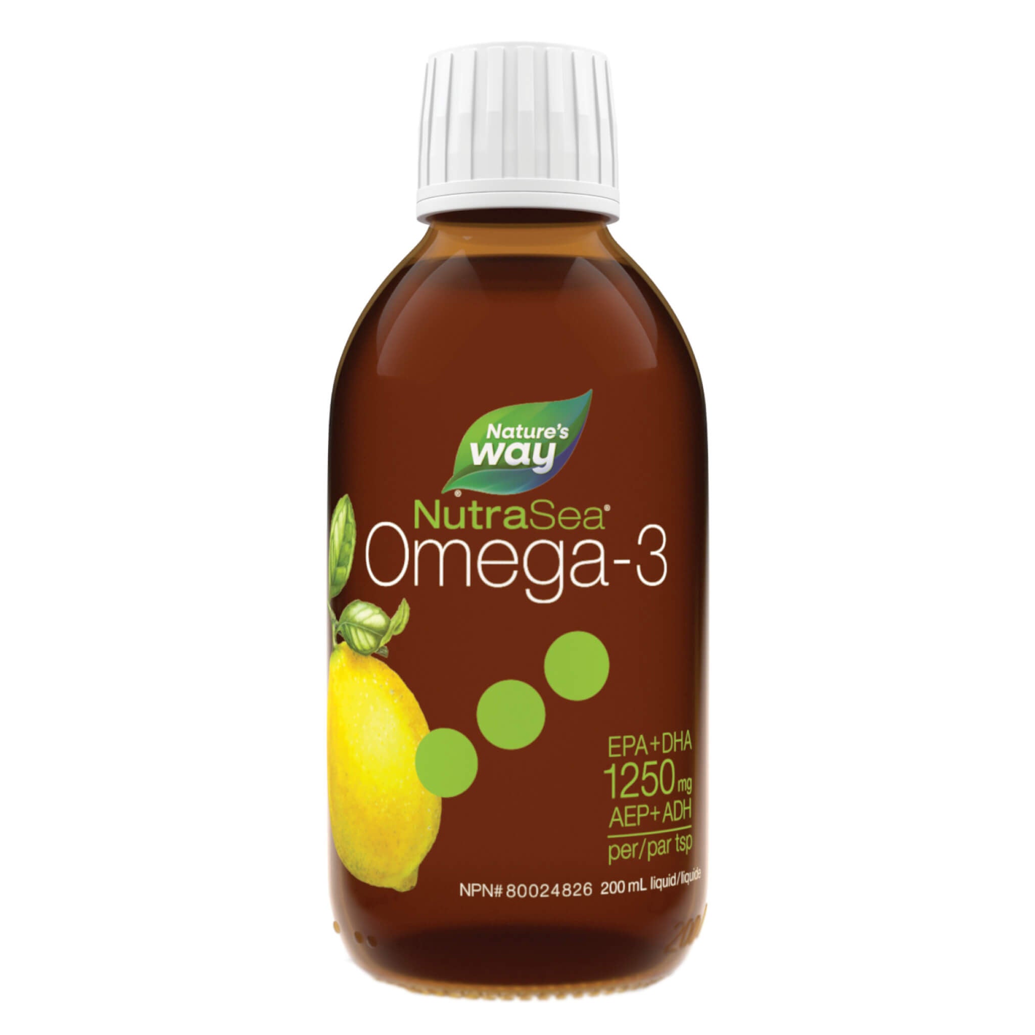 NutraSea Omega-3 Liquid Supplement - Zesty Lemon Flavor, 200mL for Heart & Brain Health - Supports Immune System, Great for Smoothies & Daily Wellness
