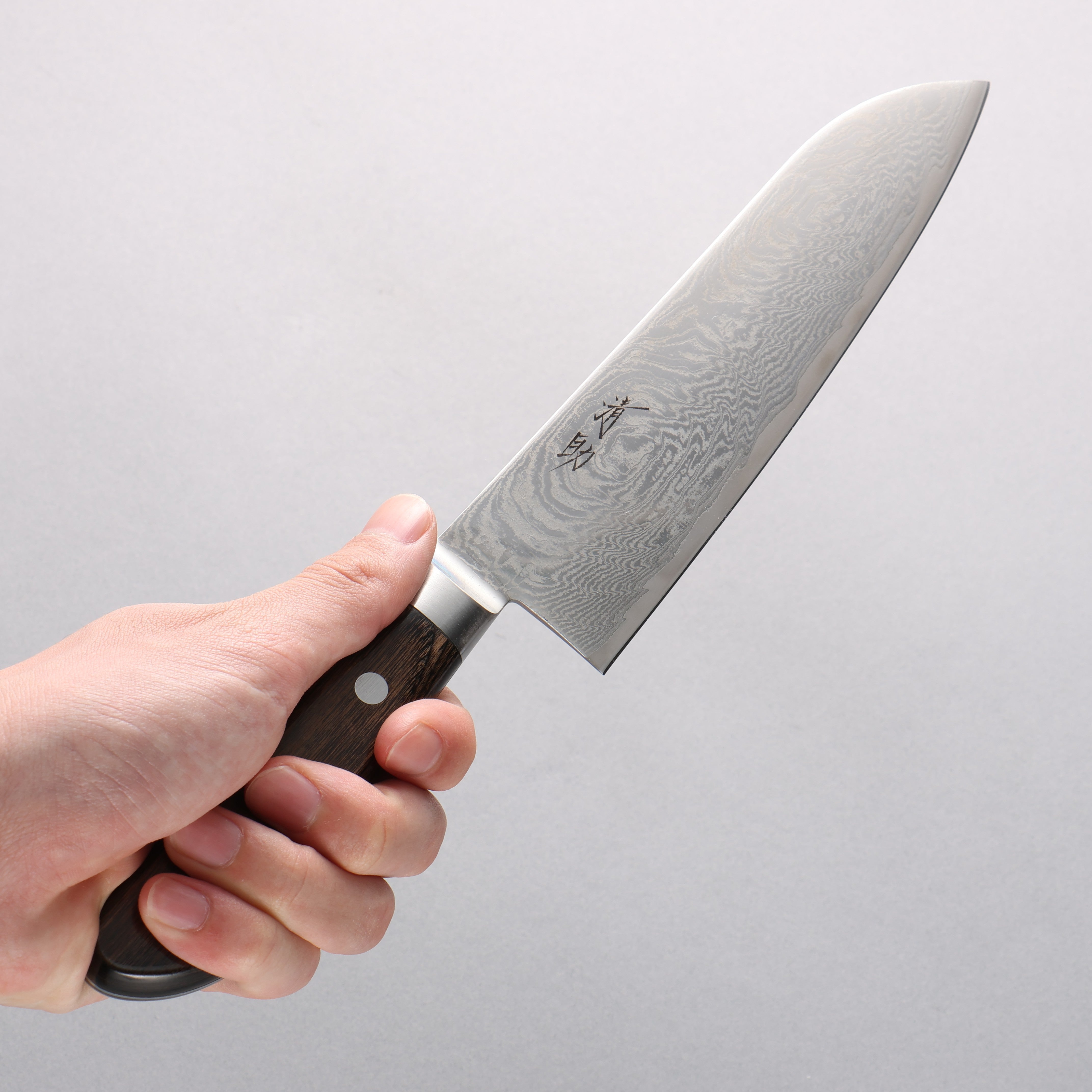 Premium Seisuke Nami AUS10 Damascus Santoku Knife 180mm - Mirror Finish, Brown Pakkawood Handle - Perfect for Sushi, Vegetables & Meat Preparation