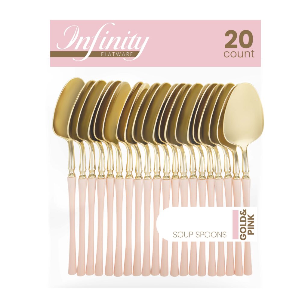 Infinity Collection 20-Piece Gold and Pink Flatware Set - Elegant Dinnerware for Parties, Weddings, and Special Occasions