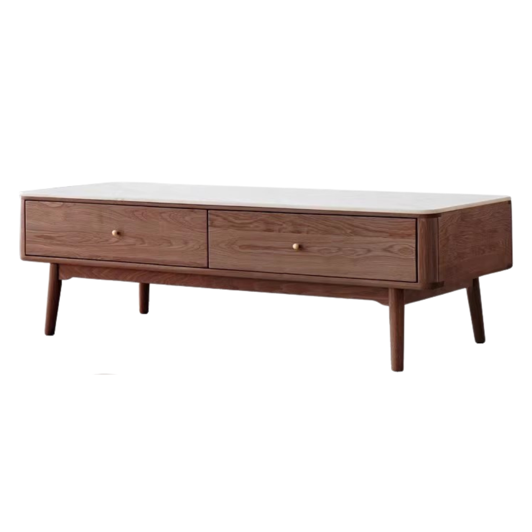 Solid Oak Wood Modern Rock Plate Coffee Table - Stylish Living Room Furniture for Home Decor & Relaxation