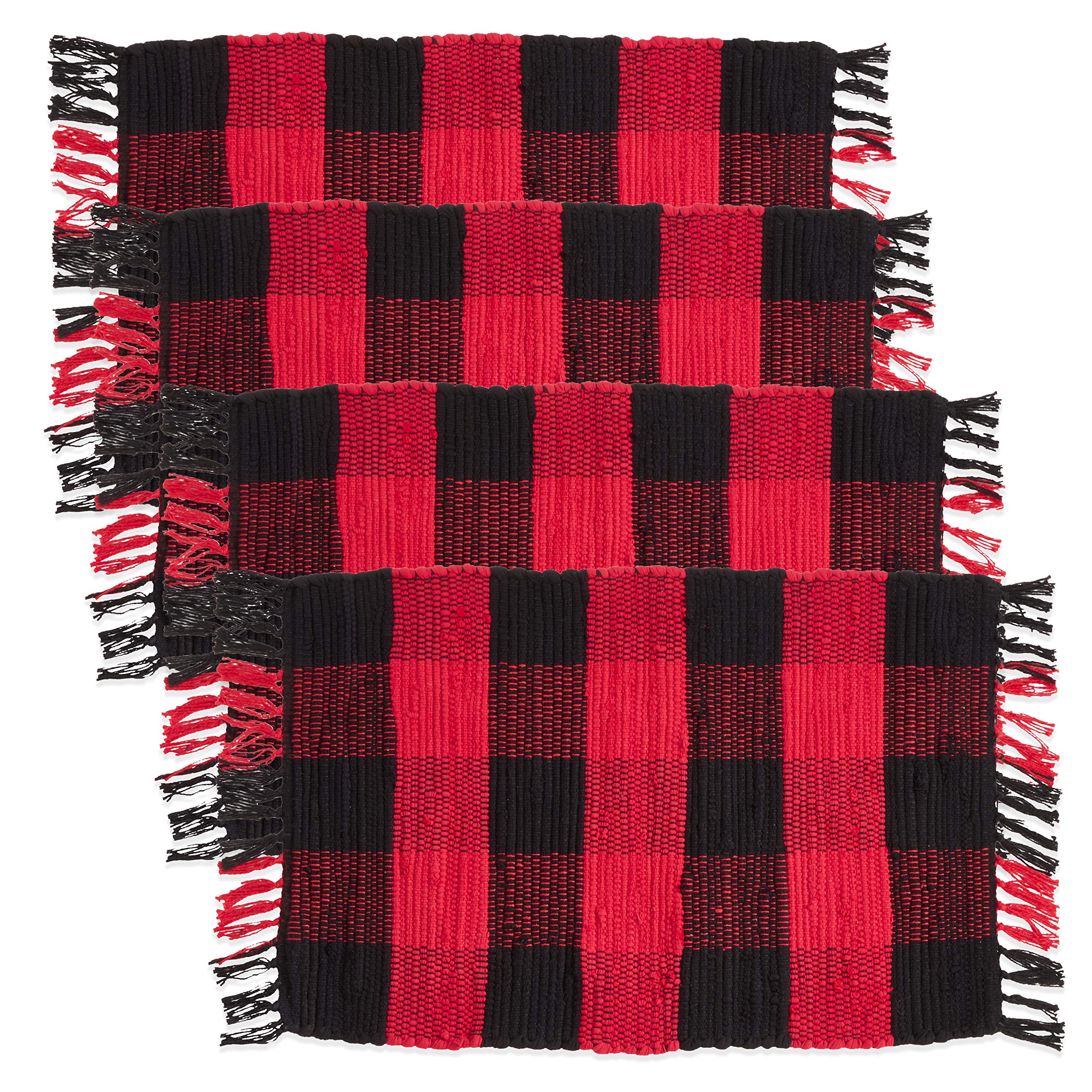 Buffalo Plaid Chindi Placemats Set of 4 - Rustic Cotton Table Mats for Dining Room, Kitchen & Holiday Decor - Perfect for Thanksgiving, Christmas & Farmhouse Style Tables