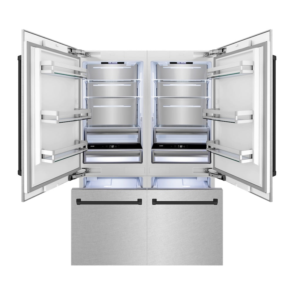 ZLINE Autograph Edition 60-Inch French Door Built-In Refrigerator with Bottom Freezer - 32.2 cu.ft Capacity, Water Dispenser & Ice Maker - Satin Stainless Steel with Matte Black Accents (RBIVZ SN 60 MB) - Perfect for Modern Kitchens and Luxury Homes