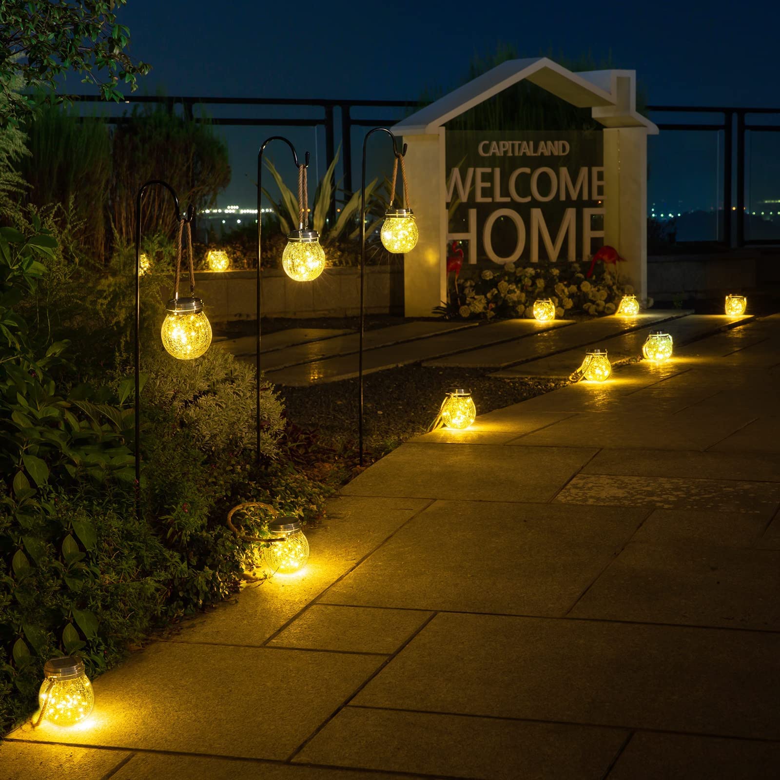 ROSHWEY Solar Pathway Lights & Solar Lanterns Outdoor Waterproof - Solar Powered Garden Lights for Walkway, Patio, Yard, Driveway Decoration