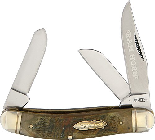 Premium Rams Horn Stockman Pocket Knife - Durable Stainless Steel Blade, Classic Marble Handle - Ideal for Camping, Hiking & Everyday Carry (EDC)
