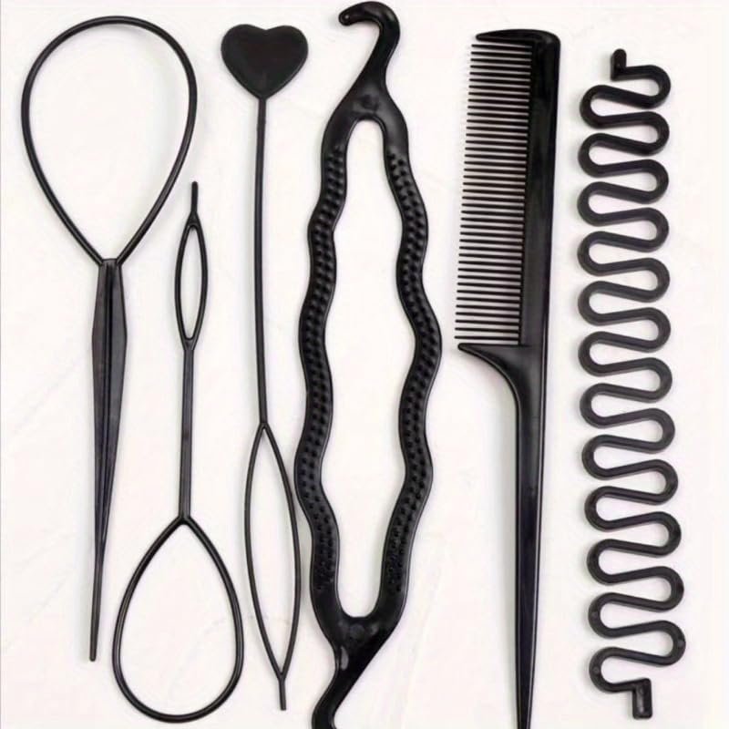 CHANDERKASH 4-Piece Plastic Hair Styling Kit - Hair Comb, Hair Loop, Braid & Ponytail Maker Tools for Women & Girls - Perfect for Salon, Home & Travel Hairstyling
