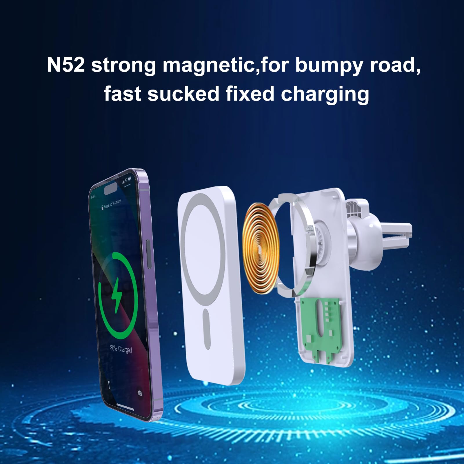 15W Fast Wireless Car Charger Mount for iPhone 16/15/14/13/12 - HYDGYC MagSafe Air Vent Phone Holder with 360° Rotation & Secure Grip (White) | Perfect for Commuting, Road Trips & Hands-Free Charging
