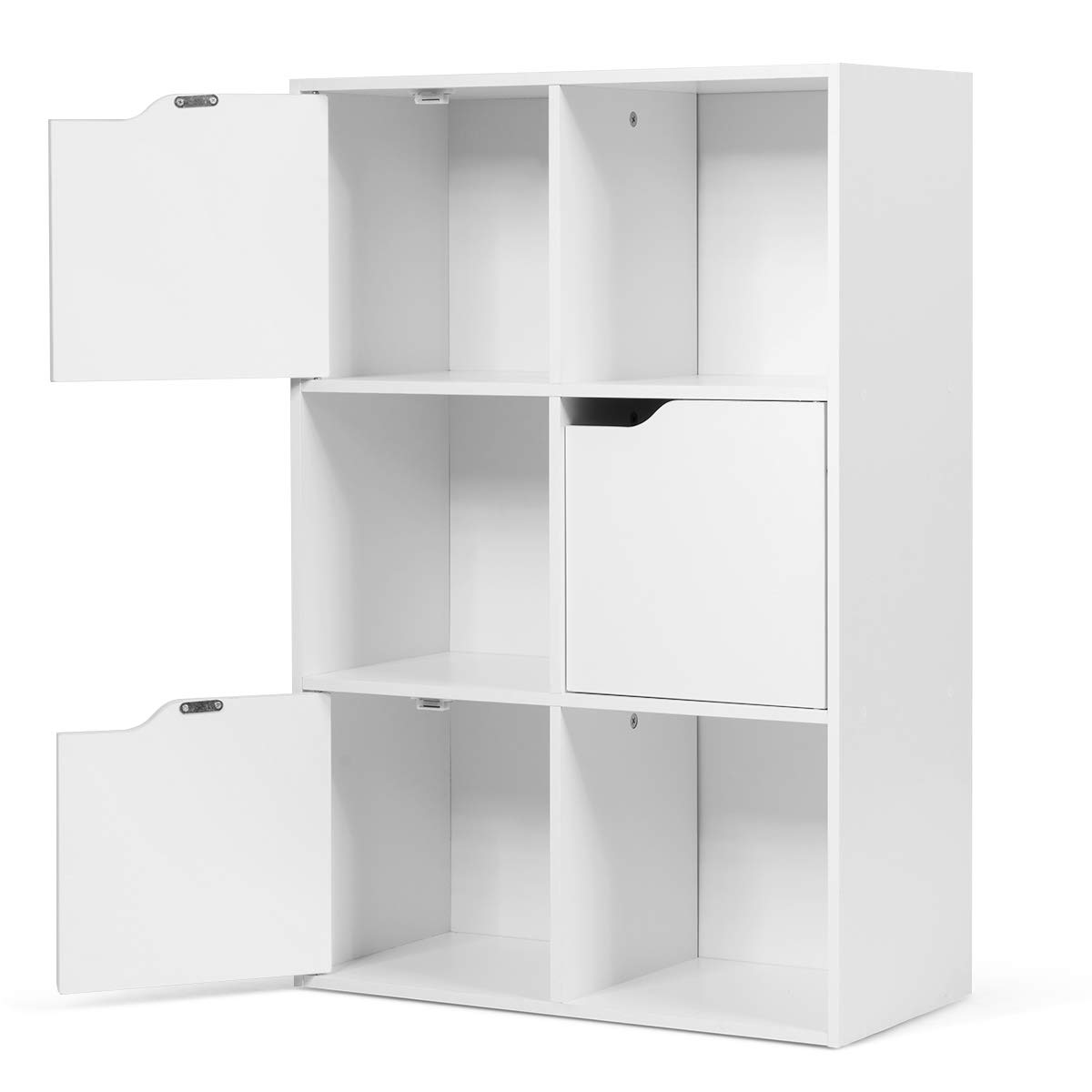 Giantex 6-Cube Storage Organizer - Wooden Bookcase with 3 Open Shelves & 3 Cabinets, White - Free Standing Cubby Shelf for Home Office, Living Room, Bedroom - Organize Books, Toys, Decor & More