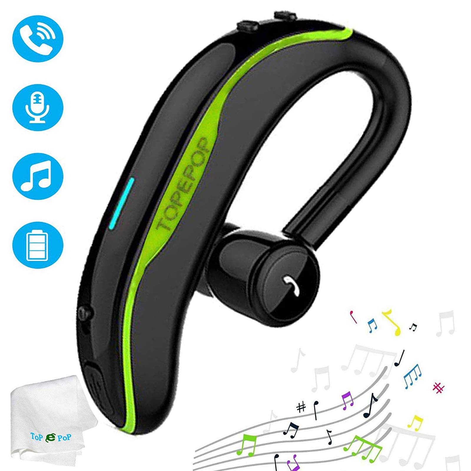 Wireless Bluetooth Earbuds with Noise Cancellation, Hands-Free Calling Headset for iPhone & Android, Long Battery Life Earphones for Business, Office, Driving - Comfortable for Men & Women (Green) | Perfect for Commuting, Work Calls & Online Meetings