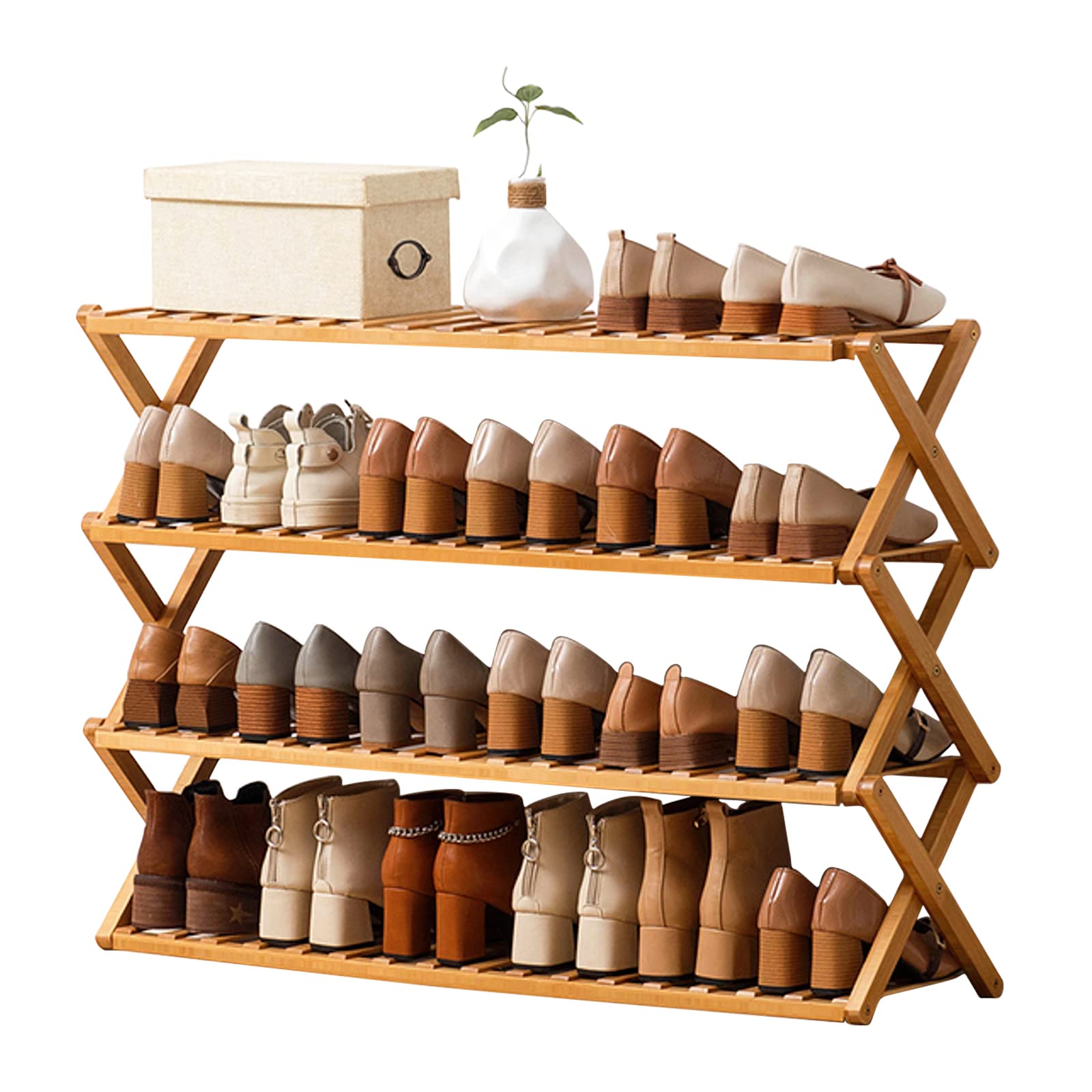 Choclaif 4-Tier Bamboo Shoe Rack - Free Standing Closet Organizer for Bedroom, Entryway, Hallway & Living Room - Space Saving Shoe Storage Shelf for Home Organization