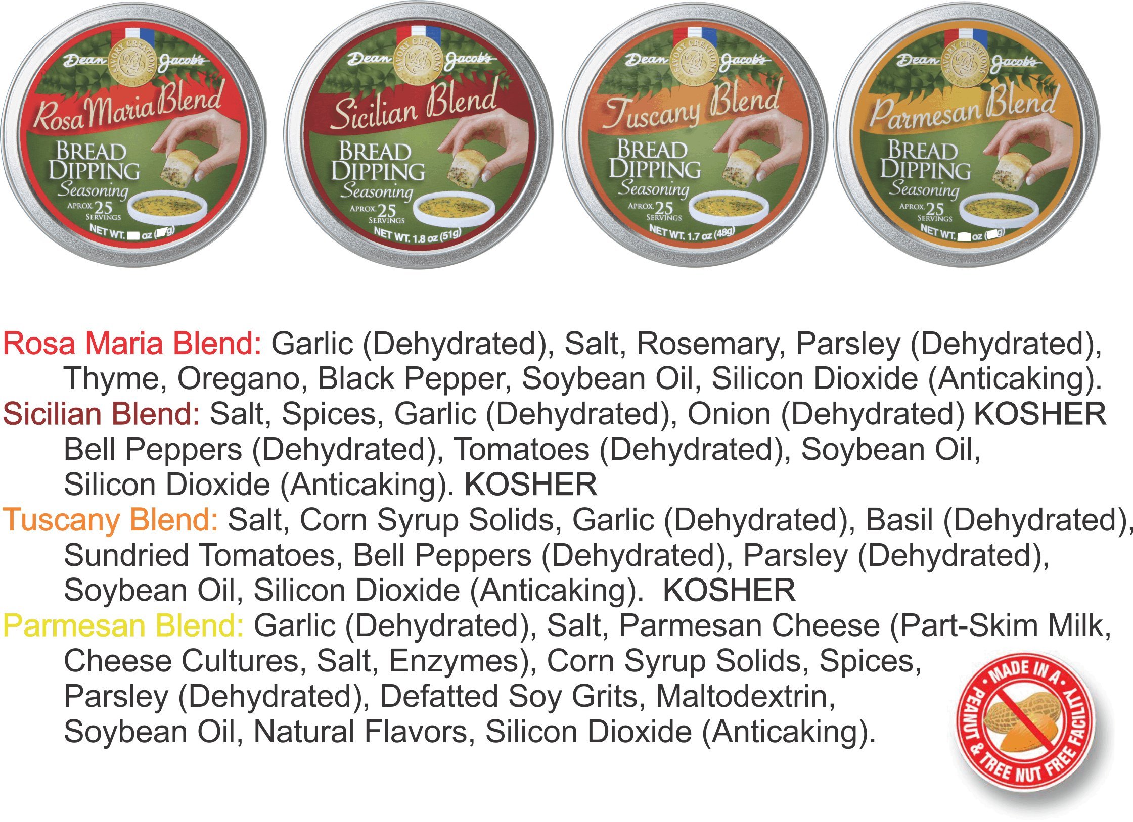 Dean Jacob's Premium Bread Dipping Oil Collection - Set of 4 Italian-Style Seasoning Tins for Gourmet Cooking, Entertaining & Restaurant-Style Dining