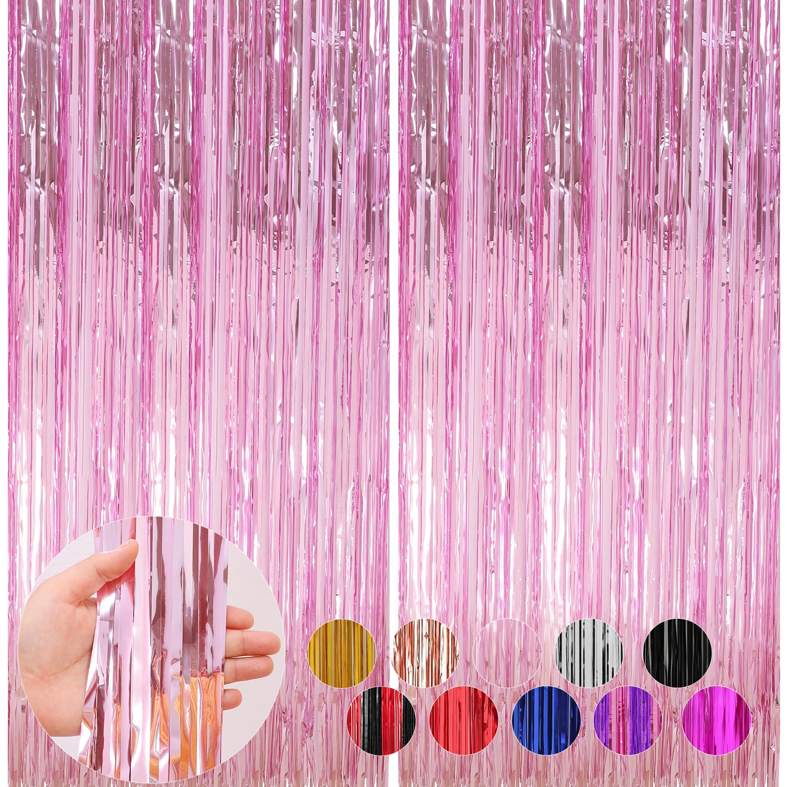 2 Pack Pink Foil Fringe Curtains - 3.3 x 8.2 ft Tinsel Party Streamers for Birthday, Baby Shower & Bridal Decor | Barbie Themed Backdrop, Door Fringe & Photo Booth Background | Perfect for Birthday Parties, Wedding Decorations & Event Photo Backdrops