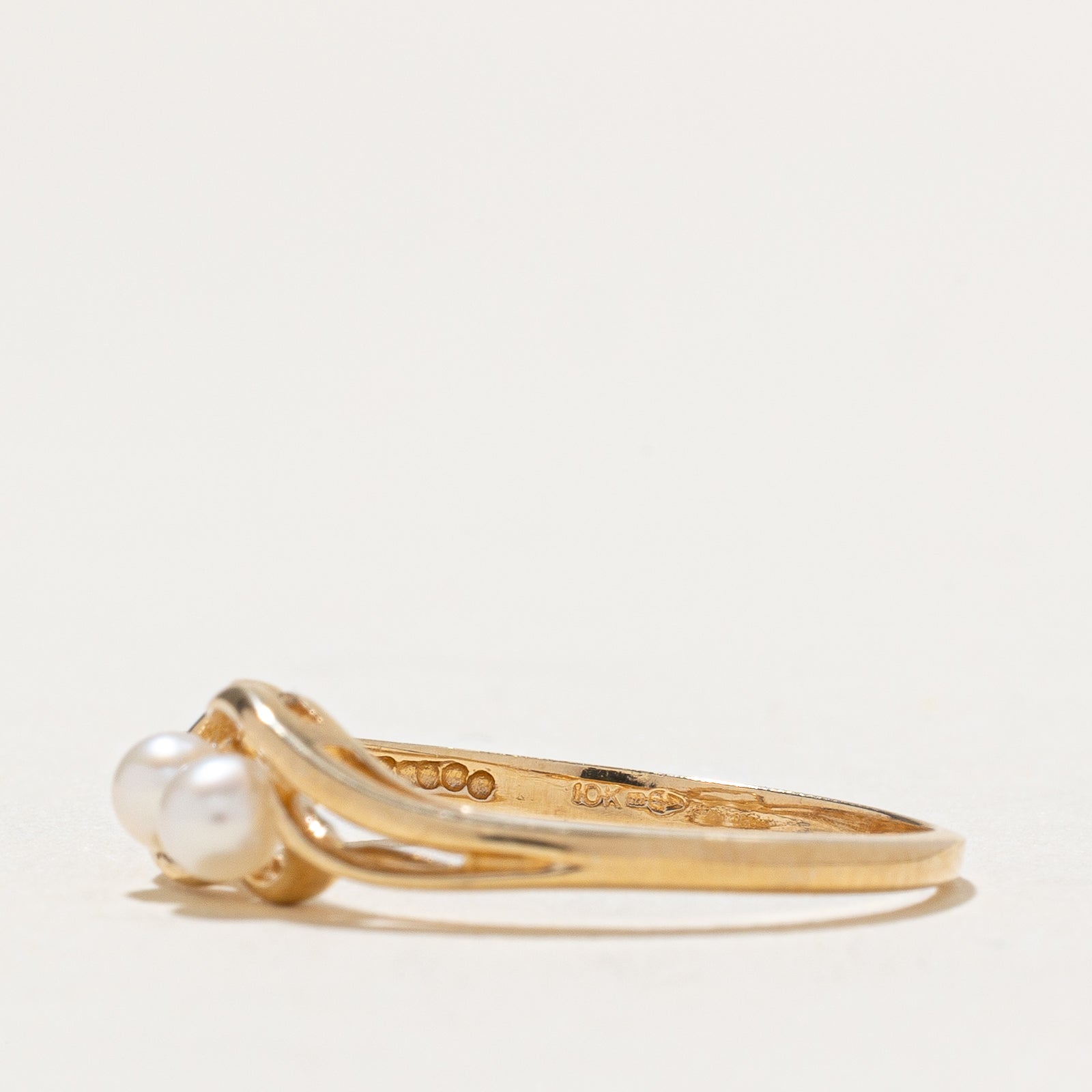 Two Stone Pearl Bypass Ring - Size 7 | Elegant Pearl and Gemstone Ring for Women | Perfect for Weddings, Anniversaries & Special Occasions