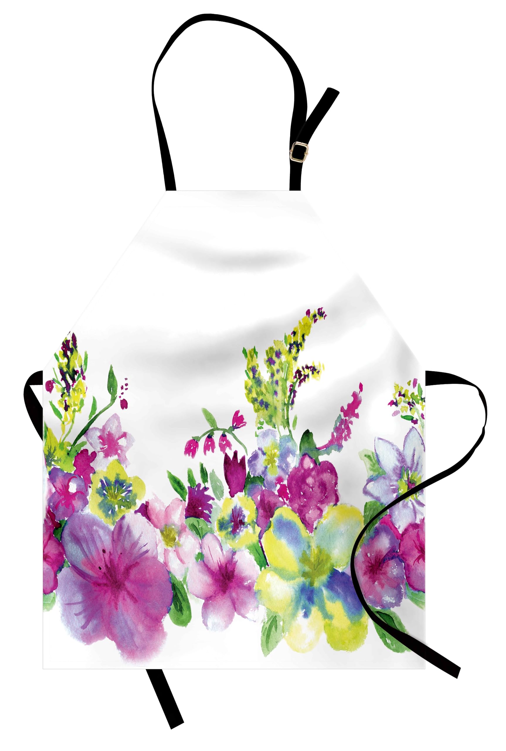 Ambesonne Watercolor Flower Apron - Adjustable Small Bib Apron for Baking, Painting & Cooking - Pink & Green Abstract Floral Design - Perfect for Kitchen, Art Studio & DIY Projects