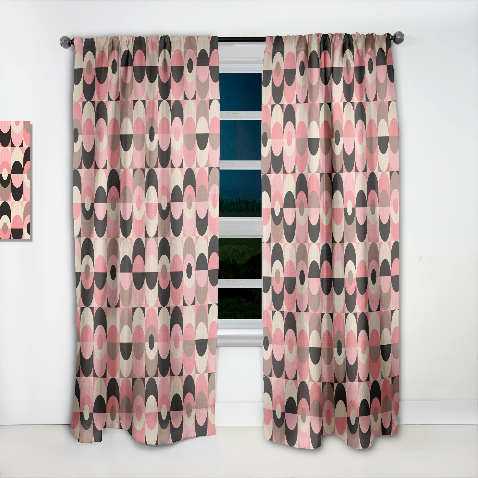 DesignQ Retro Geometric Blackout Curtains - Thermal Insulated Single Panel (52x63 inches) for Bedroom & Living Room - Noise Reducing & Energy Saving Window Drapes for Home Decor
