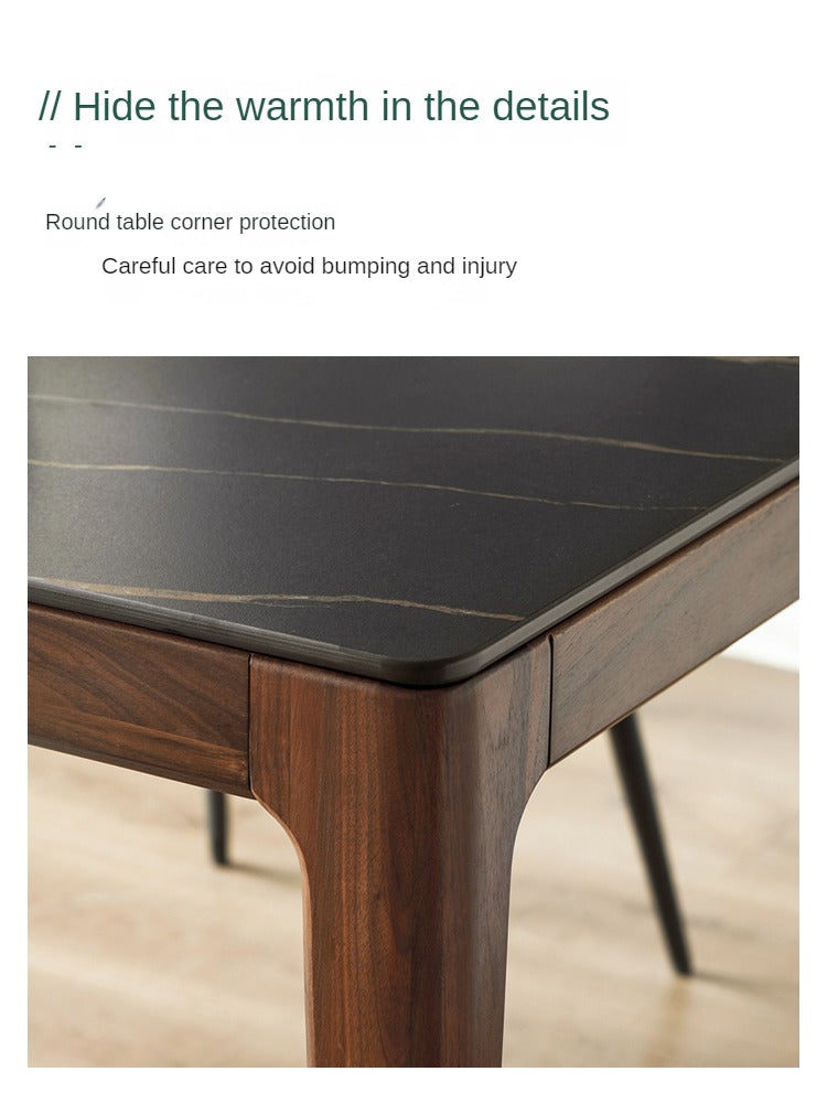 Premium Black Walnut Wood Dining Table with Natural Slate Stone Top - Elegant Farmhouse Style for Dining Room, Kitchen, or Rustic Home Decor