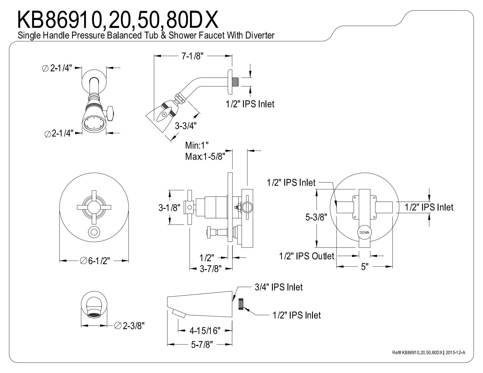Kingston Brass KB86920DX Concord Tub and Shower Faucet with Diverter & DX Handle - Polished Brass Finish for Bathroom Remodel & Spa-Like Shower Experience