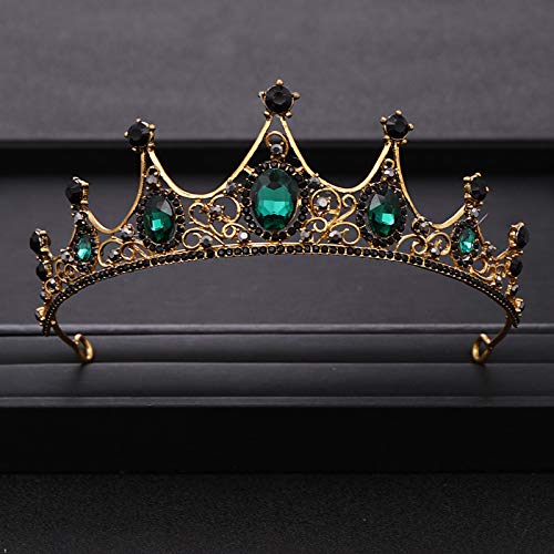 Elegant Baroque Rhinestone Crystal Crown Tiara for Women | Wedding Hair Accessories & Bridal Jewelry | Perfect for Weddings, Parties & Special Events (Green Metal)