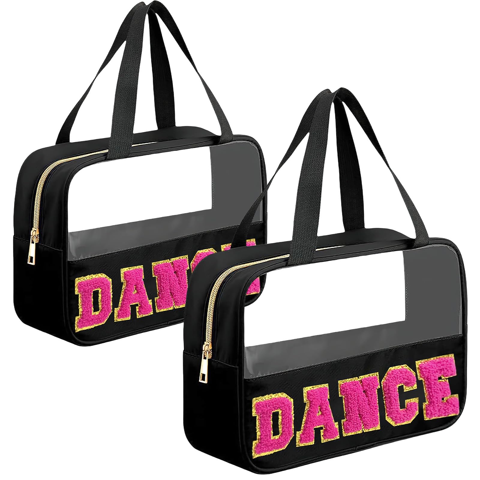 Dance Gifts Chenille Letter Bags - Clear Waterproof Nylon Makeup Organizer with Handle & Zipper, Portable PVC Travel Cosmetic Toiletry Bag for Women & Dance Competitors | Perfect for Dance Competitions, Travel & Everyday Storage