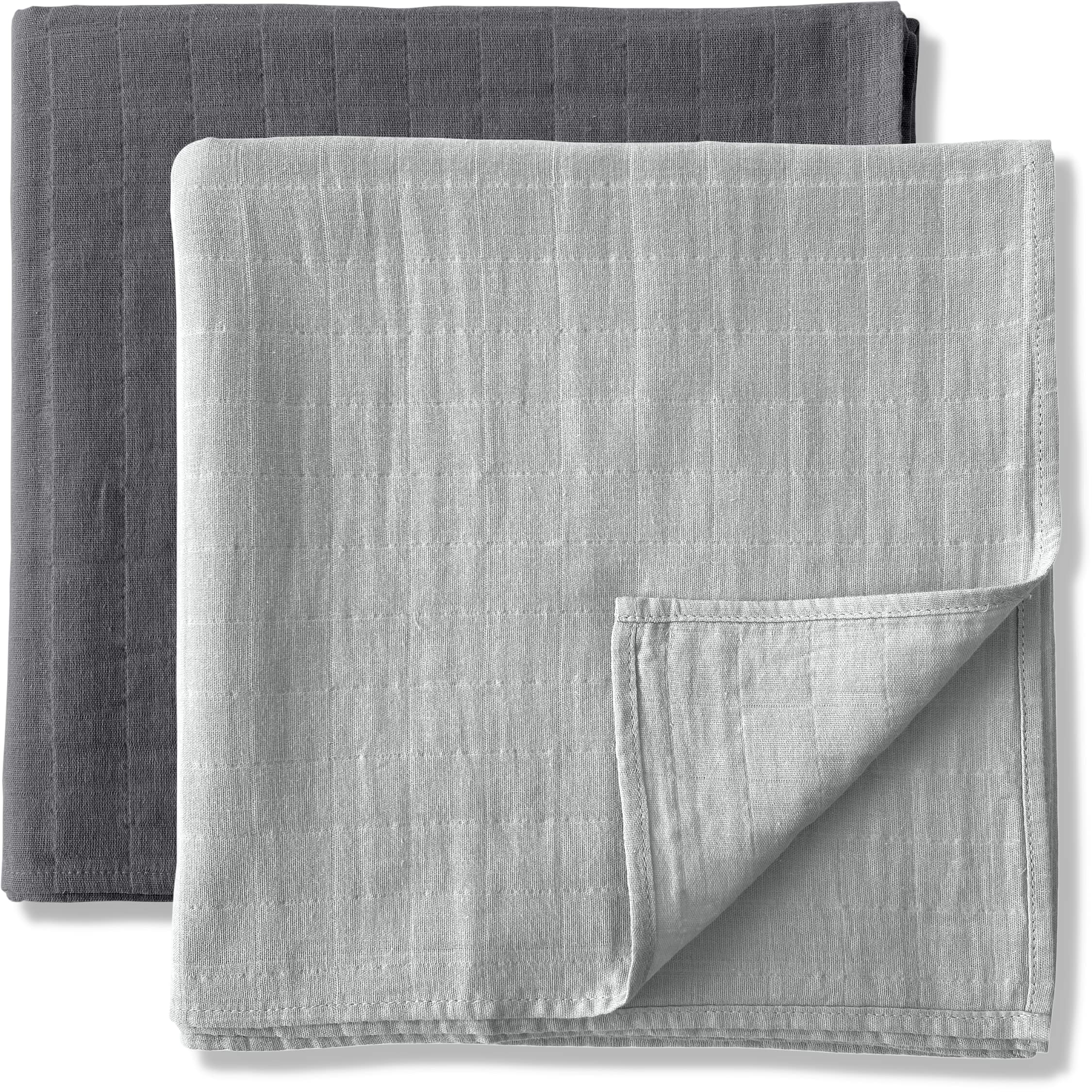 MOZAH Organic Muslin Swaddle Blankets - 2 Pack Large 47x47 Inch Soft Baby Blankets for Newborns, Boys & Girls - Breathable Swaddling Wrap for Sleeping, Nursing & Playtime (Charcoal & Grey)
