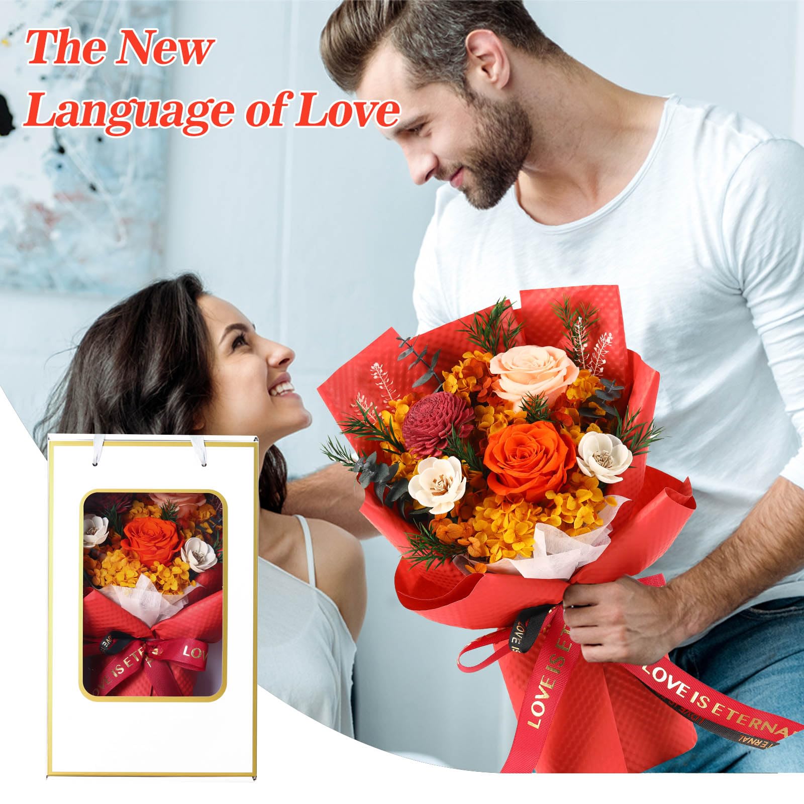 Preserved Orange Roses Bouquet - Long Lasting Flower Gift for Women, Mom, Grandma, Wife & Friends | Perfect for Anniversary, Birthday & Special Occasions | Handcrafted Floral Arrangement for Home Decor, Wedding Centerpiece & Romantic Surprise Delivery
