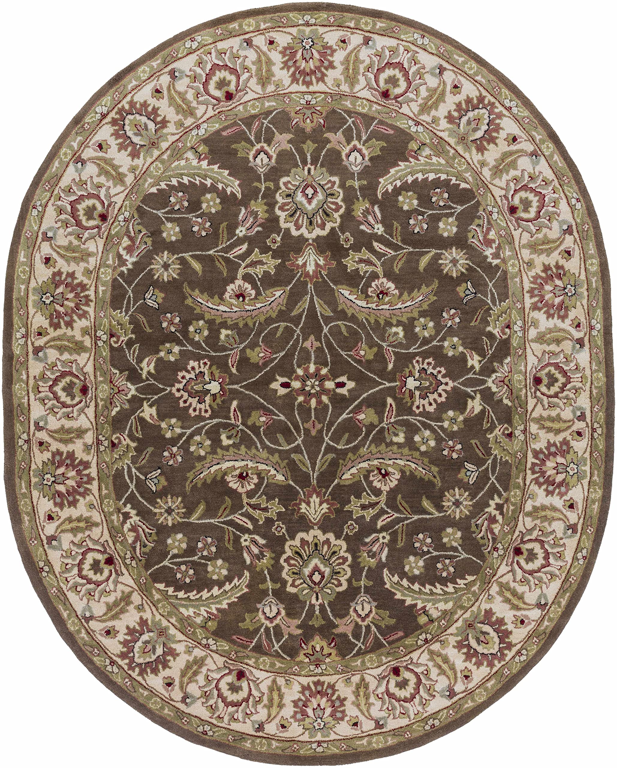 Hauteloom Eupora Wool Round Area Rug 8' - Traditional Brown Black Red Design - Soft & Durable for Living Room, Bedroom, Office - Perfect for Home Decor & Cozy Spaces