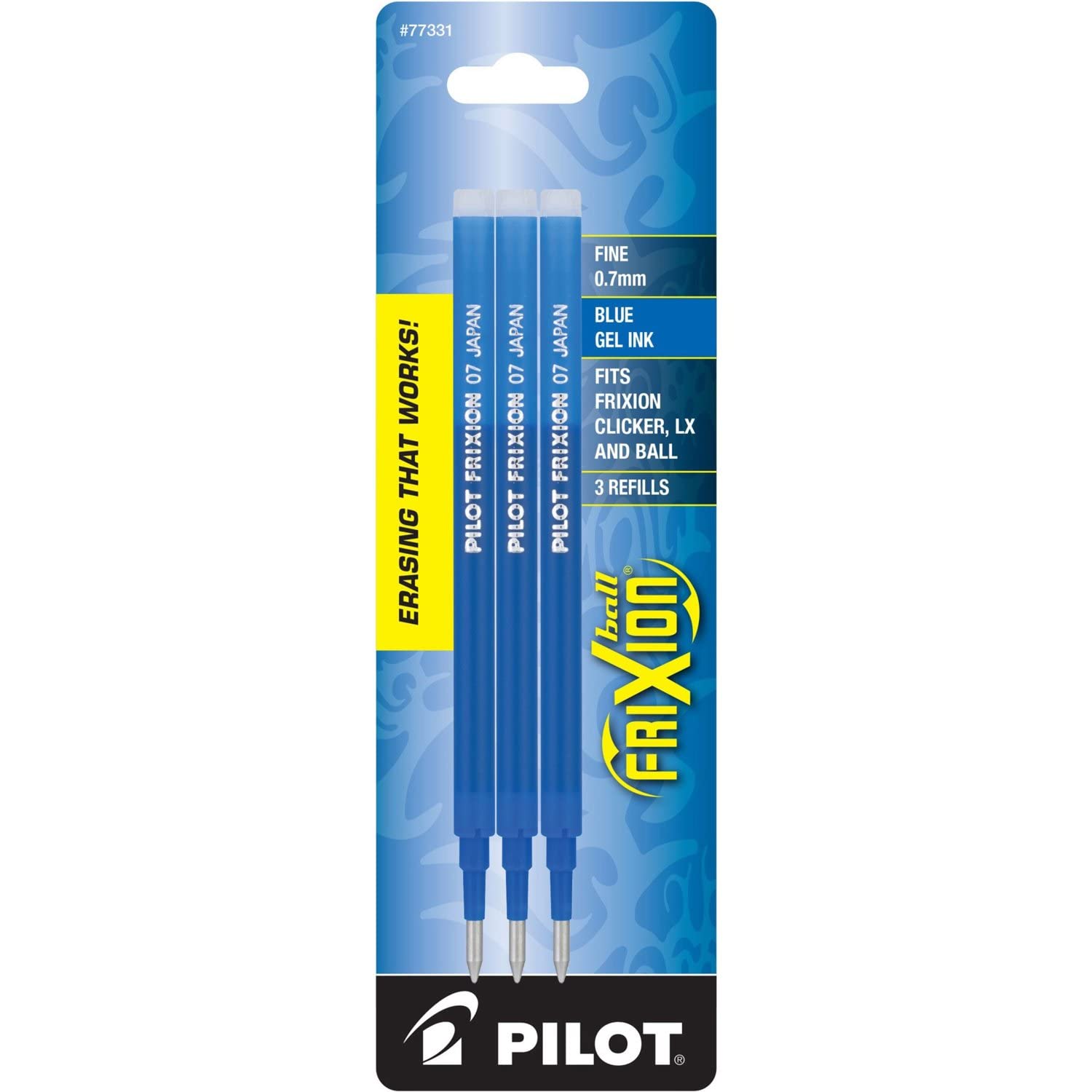 Pilot FriXion Erasable Gel Pen Refills - Fine Point 0.7mm Blue Ink - 3 Pack (9 Refills Total) - Perfect for Note Taking, School Work & Office Use