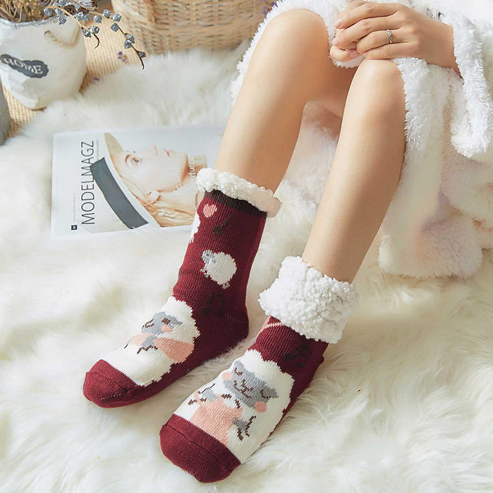 ZAKASA Non-Slip Fuzzy Socks for Women - Warm Winter Grip Slipper Socks, Soft Thick Fluffy Cozy Socks - Perfect Christmas Gift for Indoor, Outdoor & Home Wear